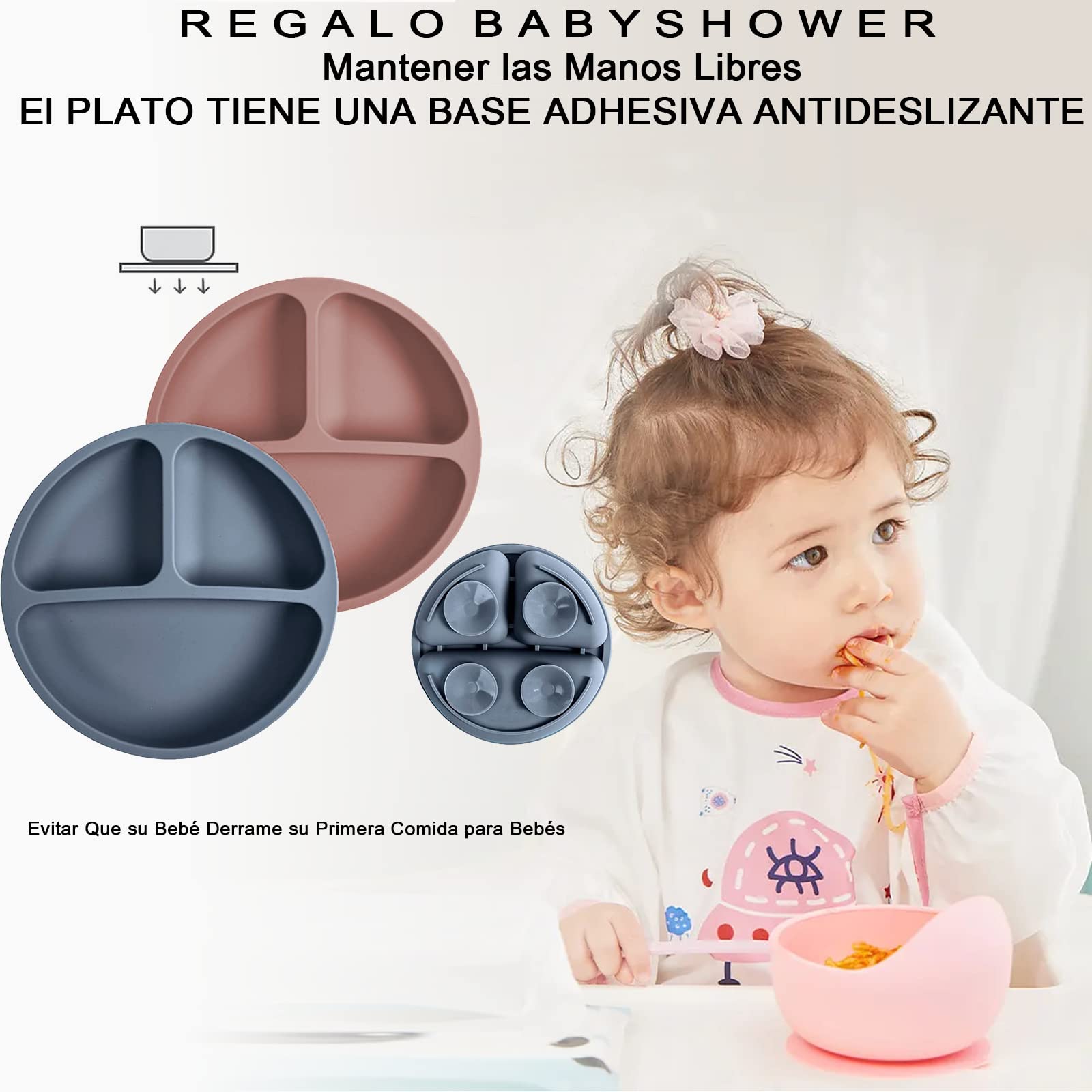 Set de Vajillas y Platos de Silicona, Azul, con Ventosas y Baberos Ajustables para Bebé, Seguros para Alimentos, Sin BPA, 8 Piezas, Ideal para Babyshower