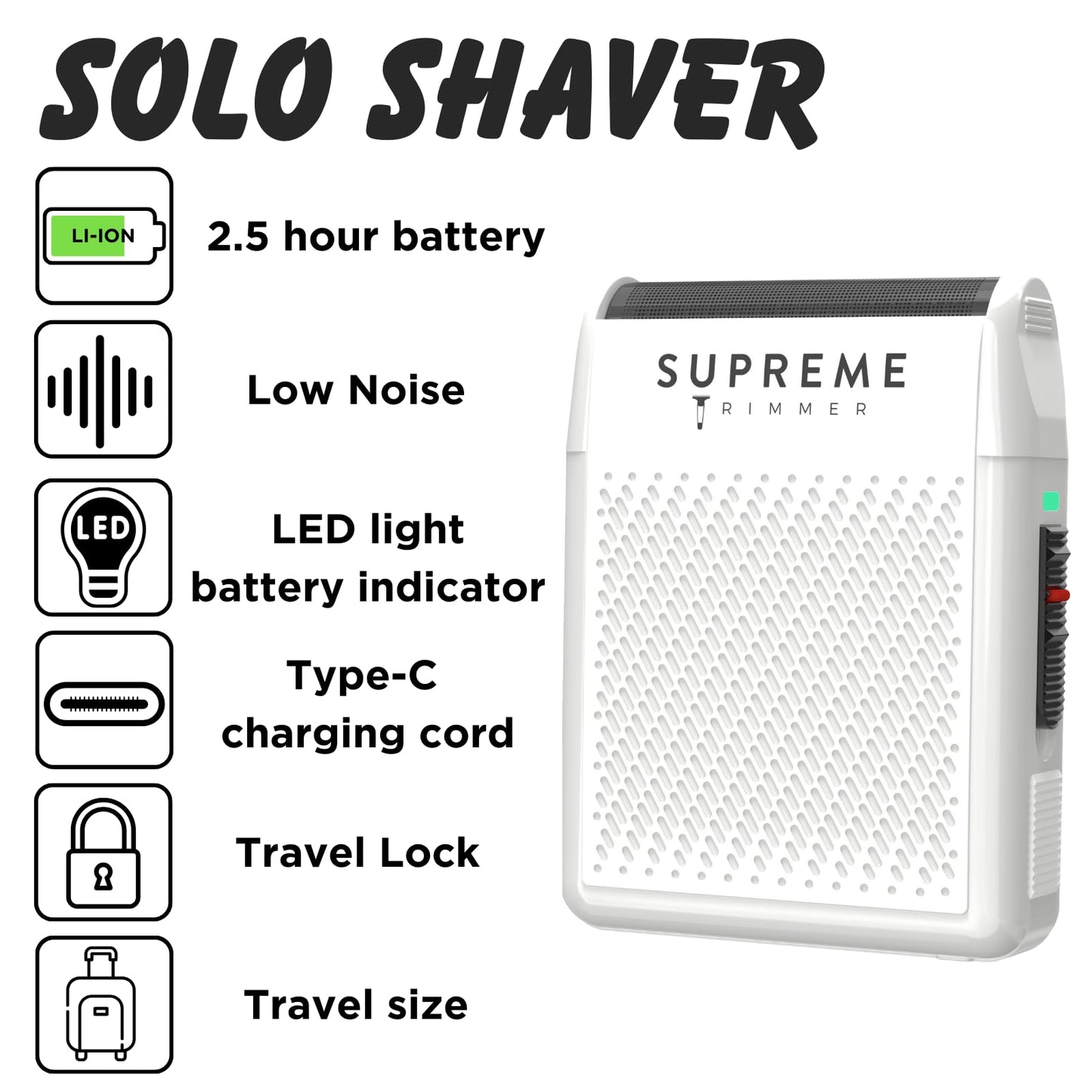 Afeitadora de una sola hoja para hombre Solo STF101 (150 min de autonomía), inalámbrica, potente, con puerto USB C, tamaño mini, para viajes, barbería y uso doméstico | Color blanco