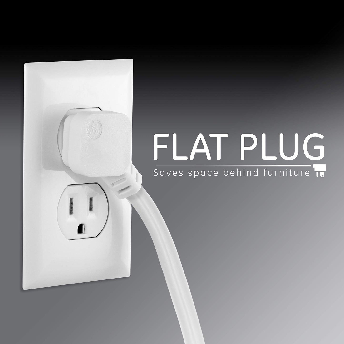 GE Tira Multicontactos De 6 Salidas con Supresor De Picos Y Enchufe Plano, Cable De Extensión De .90 Metros (3 Pies), 800 Julios, Cubiertas De Seguridad con Giro para Cerrar, Blanco,2 Unidades, 54629