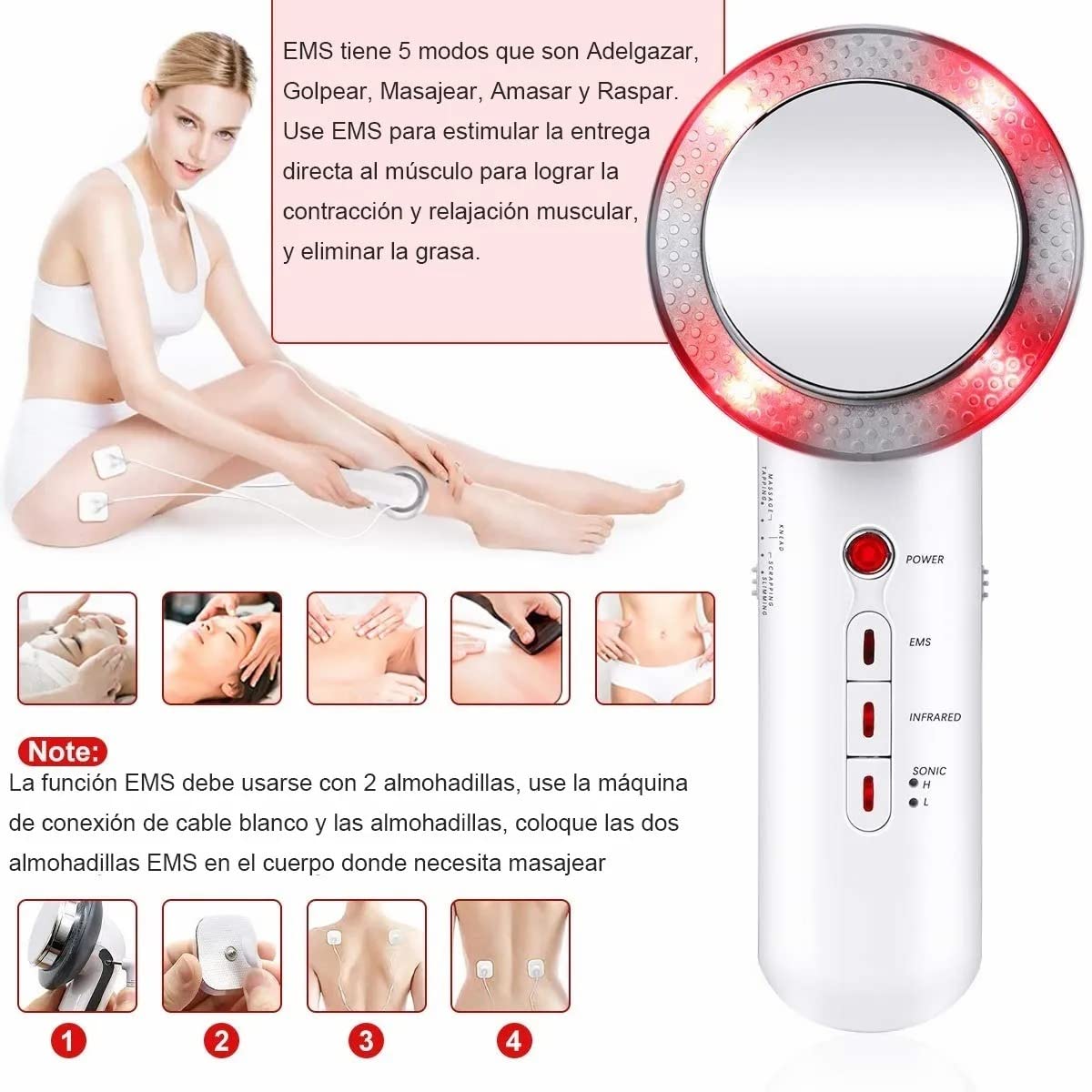 Yostyle Masajeador de Celulitis 3 en 1, masajeador de Celulitis EMS para Cuerpo, Masajeador ultrasónico Multifuncional para Brazos, Abdomen, Facial, Cintura, Piernas y Espalda
