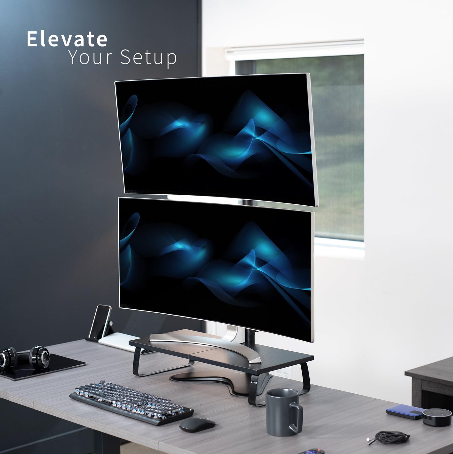 Soporte de Monitor VIVO Negro Ajustable Extra Alto para Escritorio 1 Pantalla hasta 27 Pulgadas
