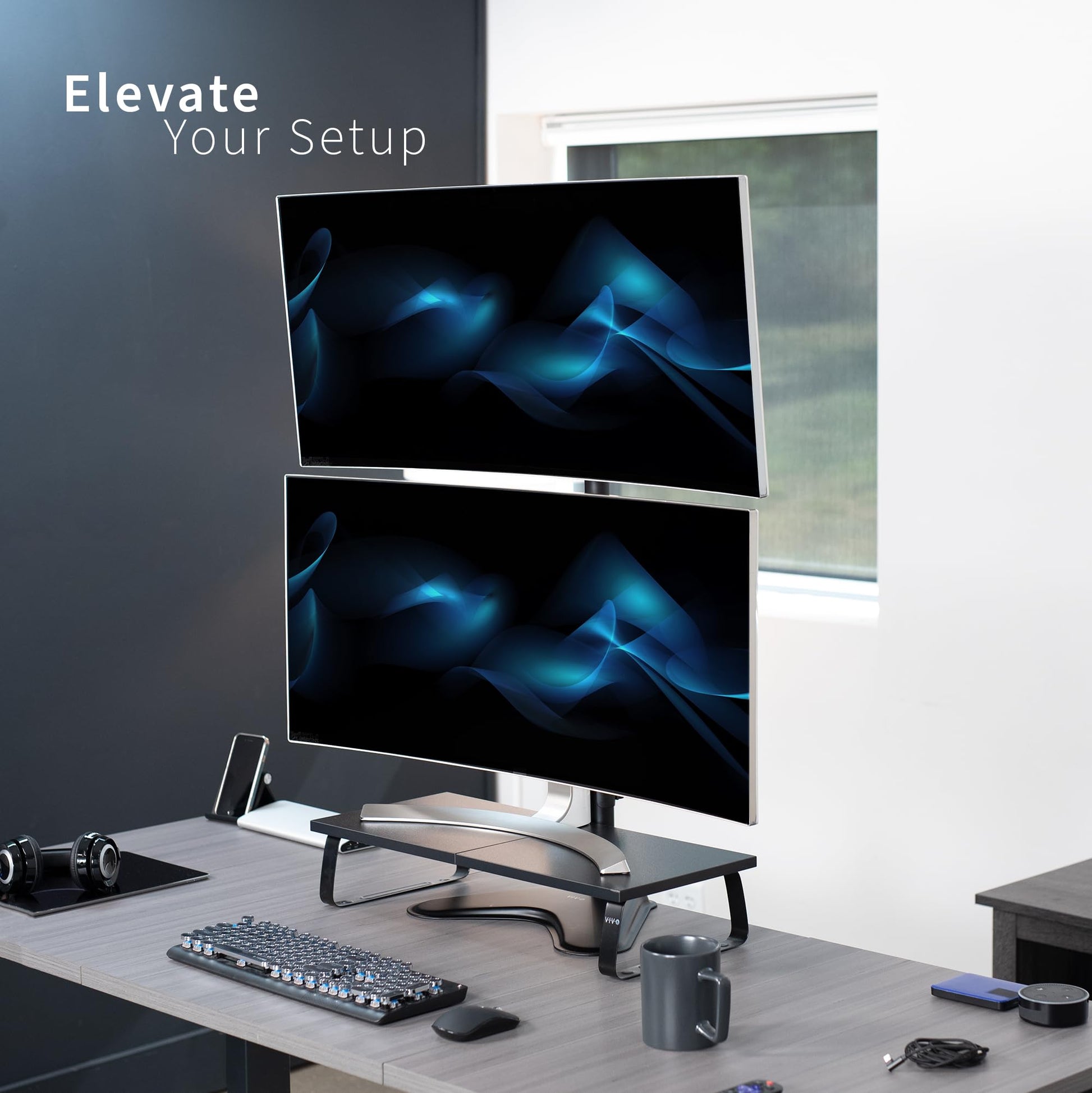 Soporte de Monitor VIVO Negro Ajustable Extra Alto para Escritorio 1 Pantalla hasta 27 Pulgadas