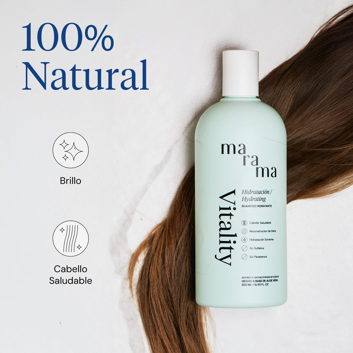 MARAMA | Vitality Shampoo sin Parabenos - Aloe Vera - 500 ml | Fortalece - Tratamiento para pelo Maltratado - Suavizante | Anti Frizz Cabello | Vegano - Cruelty-Free - Reciclable