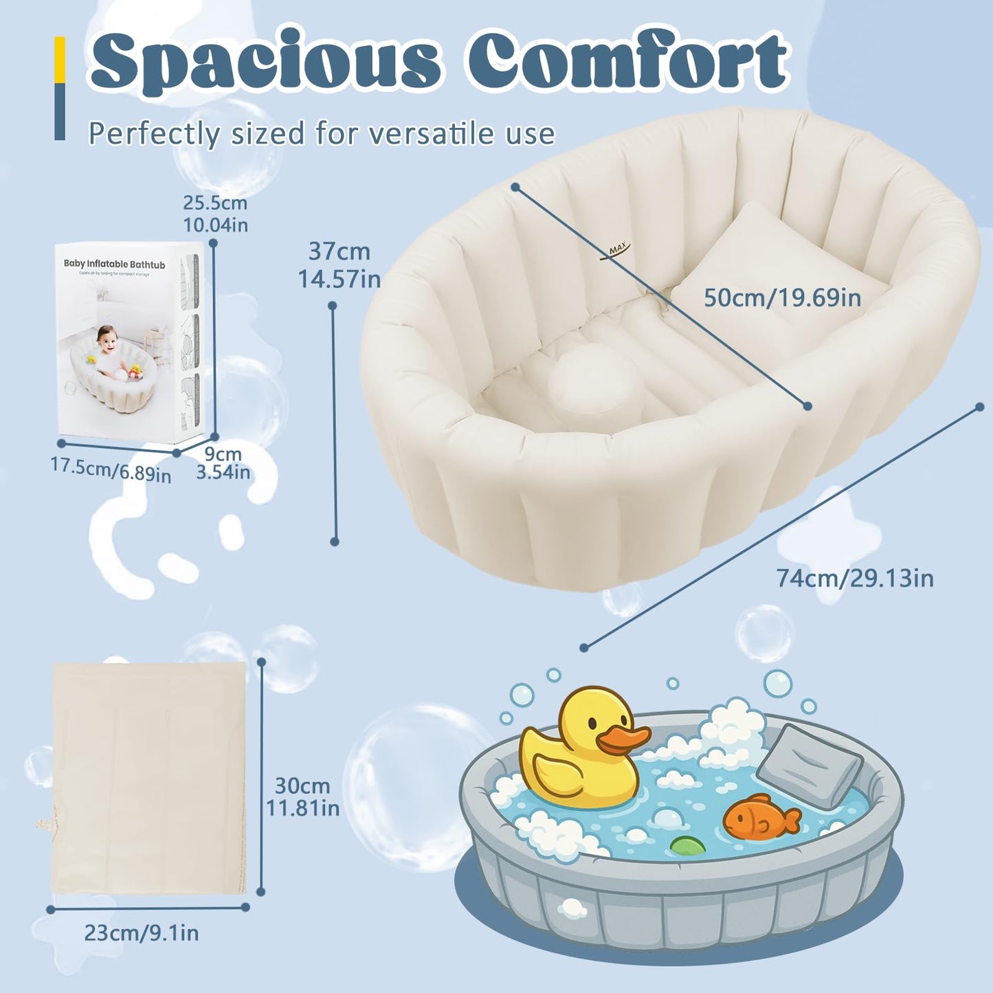 Bañera inflable para bebé, baño plegable para bebé con soporte para la espalda, bañera portátil de viaje para recién nacidos con orificio de drenaje, bañeras plegables para bebés de lactante a niño