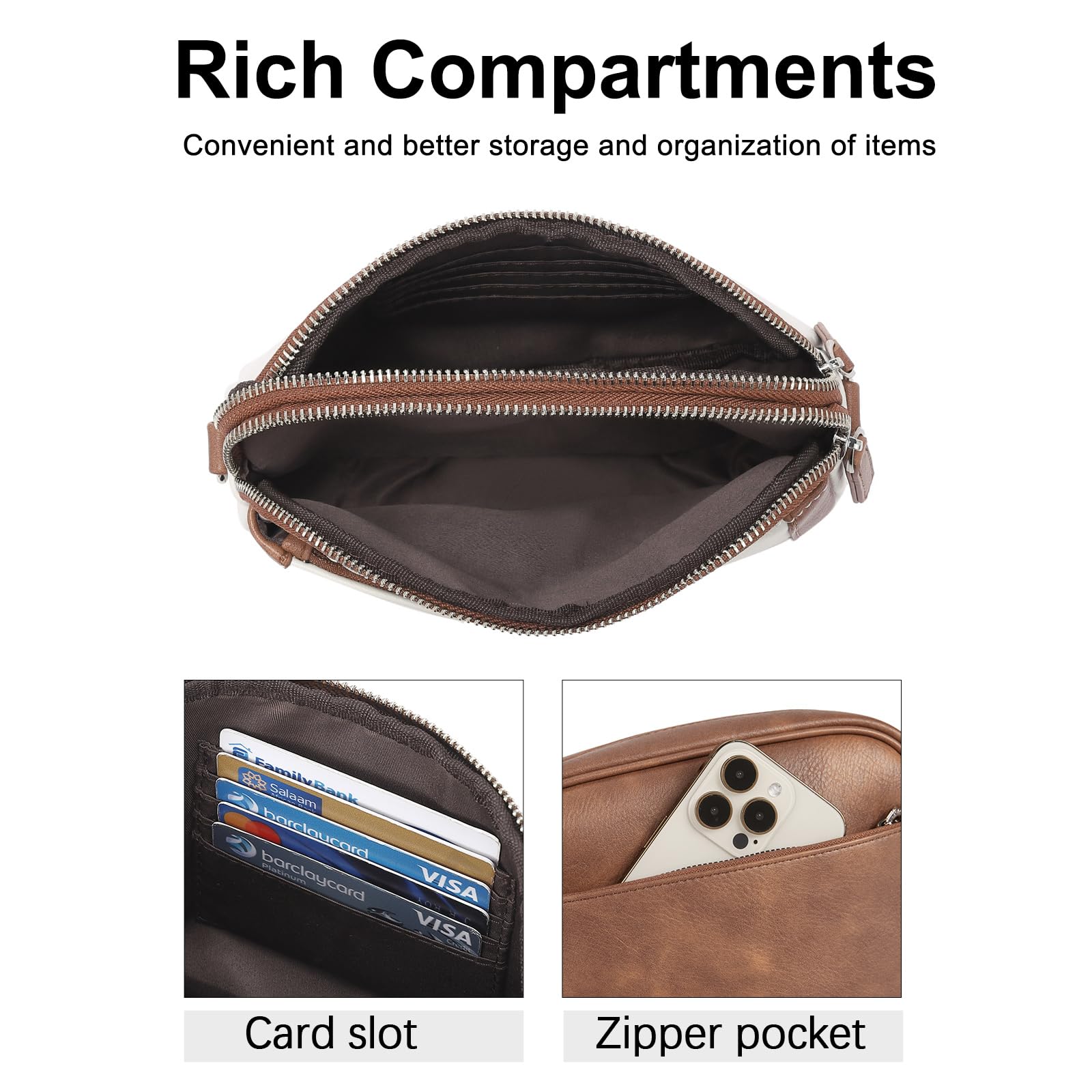 CLUCI - Riñonera para mujer, mini bolso cruzado en todas partes, correa ajustable, piel vegana, riñonera para mujer, E-1 Beige, Pequeño, Riñonera