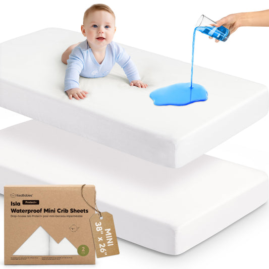 Paquete de 2 sábanas impermeables y de juego, mini sábanas para cuna ajustadas para niños, niñas, viscosa de 38 x 26 pulgadas de bambú Pack N Play para Graco, sábanas de cuna de bebé para niños