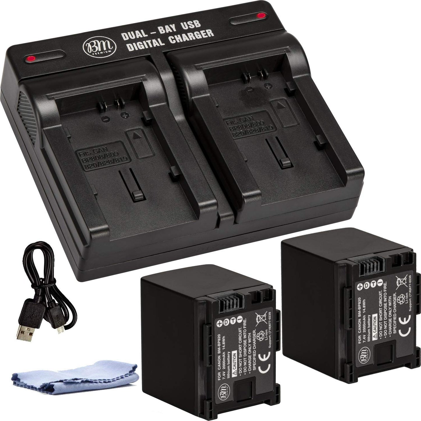 BM Premium 2-Pack of BP820 Batteries and USB Dual Battery Charger for Canon VIXIA HFG10 HFG20 HFG30 HFG40 HFM41 HFM400 HFS21 HFS30 HFS100 HFS200 HF11 HF20 HF21 HF200 HG20 HG21 XA10 XA20 XA25 XA30 XA35