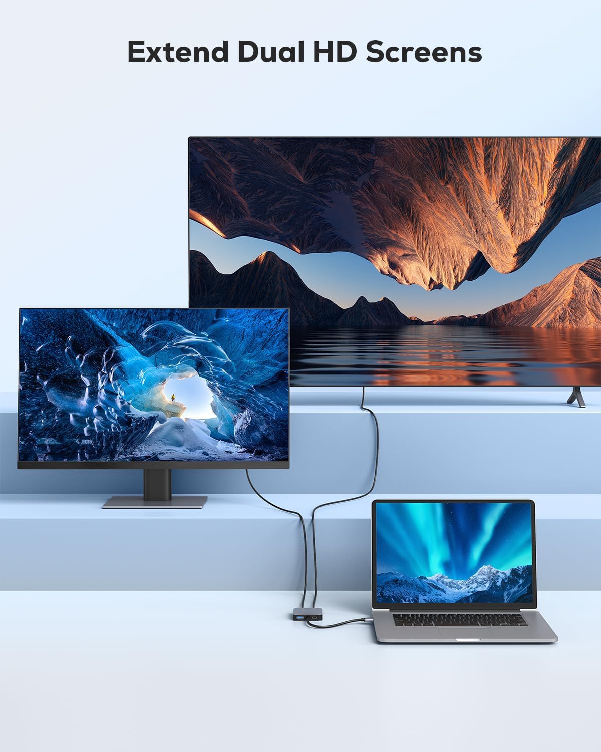 GANA - Adaptador USB 3.0 a doble HDMI con puerto USB 3.0, cable convertidor de audio y video HDMI a USB para monitor de portátil, compatible con Mac OS, Windows, actualizaciones de controladores