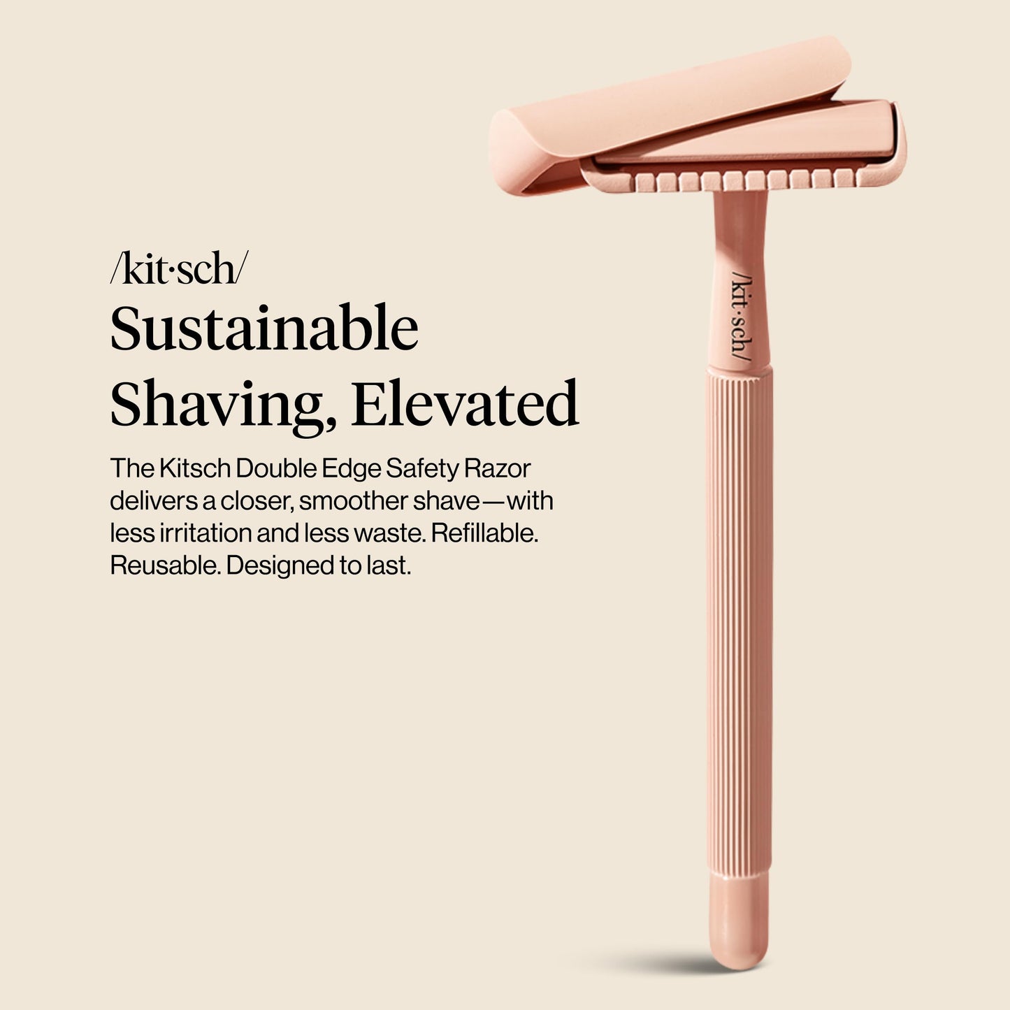 Kitsch- Kit de maquinilla de afeitar de seguridad de doble filo para mujeres y hombres, mango largo de metal y hoja única de acero inoxidable, Razo