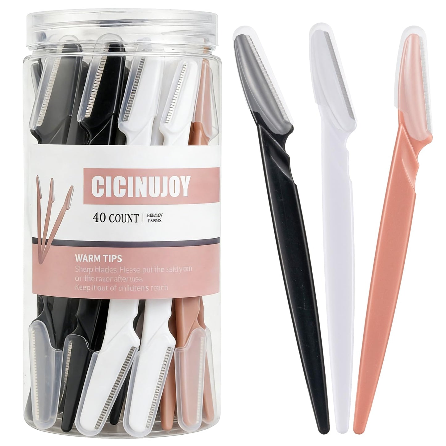 CICINUJOY Maquinilla de afeitar para cejas para mujer, 40 unidades, kit de afeitado facial, herramienta de dermaplaning para eliminar el vello facial, cuchillas de acero inoxidable con fundas protecto