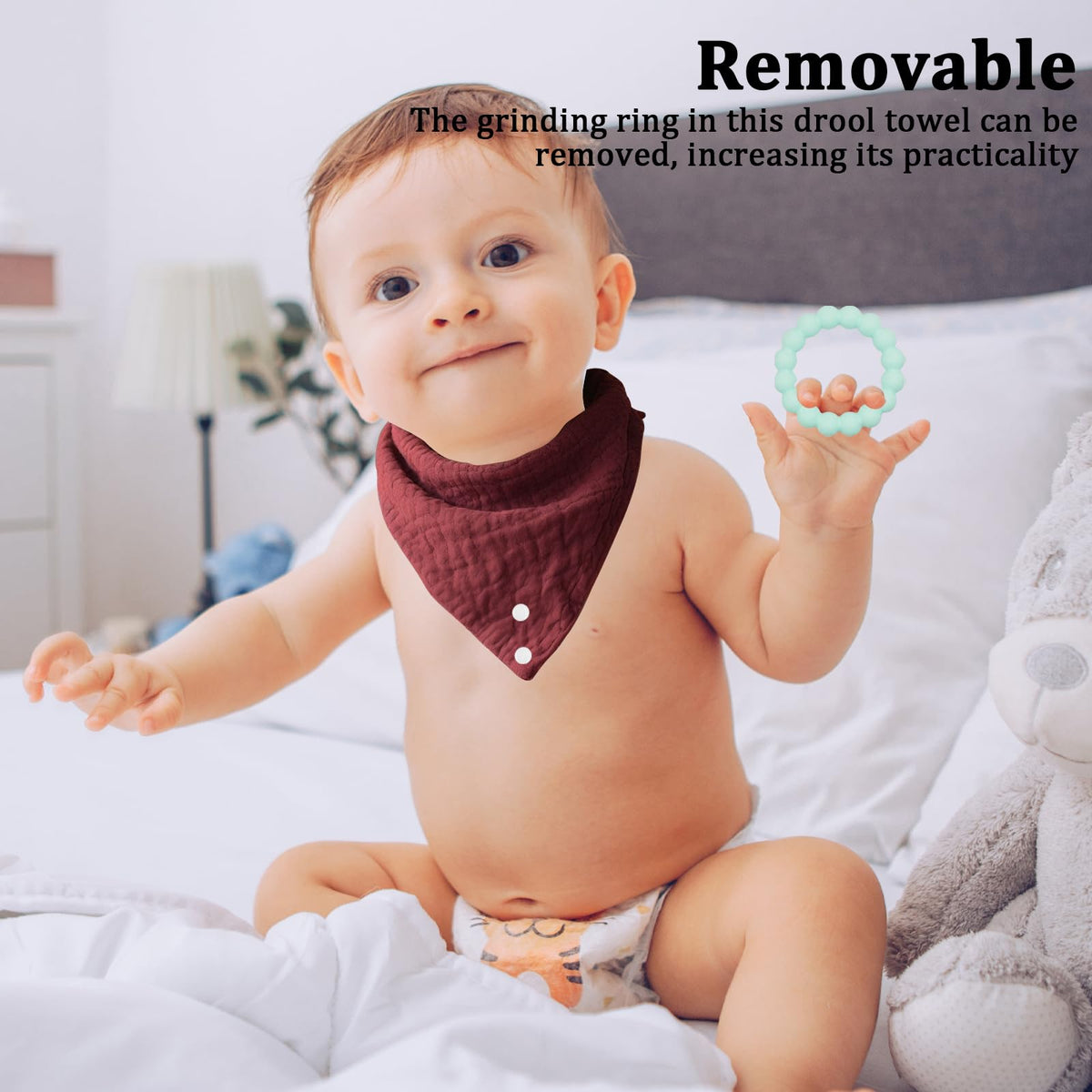 CUXFLS - Paquete de 6 baberos y juguetes de dentición, 100% algodón orgánico, absorbente, suave, unisex para 0 a 24 meses, material de seguridad de silicona para recién nacidos y niños pequeños