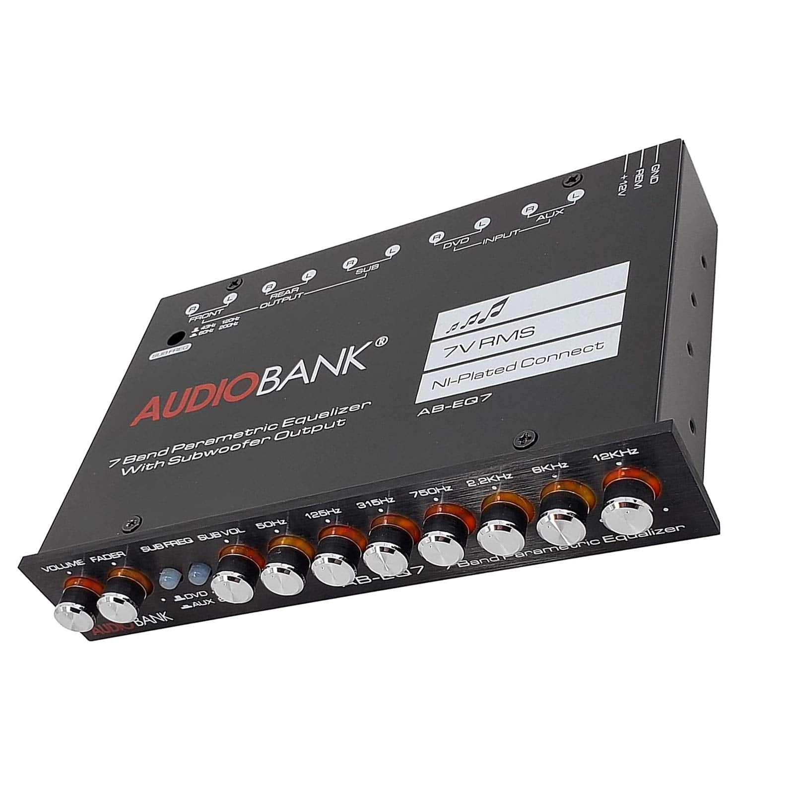Ecualizador de Audio Audiobank 7 Bandas Ajustable para Coche con Salida de Subwoofer 43-120Hz