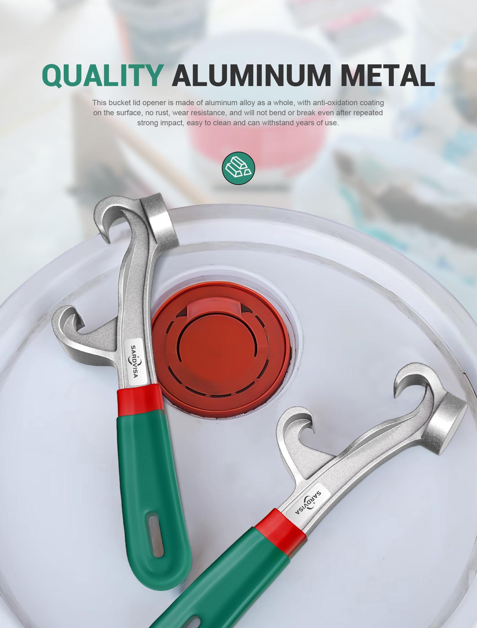 Herramienta de abridor de cubos mejorada de 5 galones, llave de aluminio de 8.5 pulgadas con mango de goma antideslizante, tapa de abrelatas de metal, herramienta de eliminación de cubos para el hogar