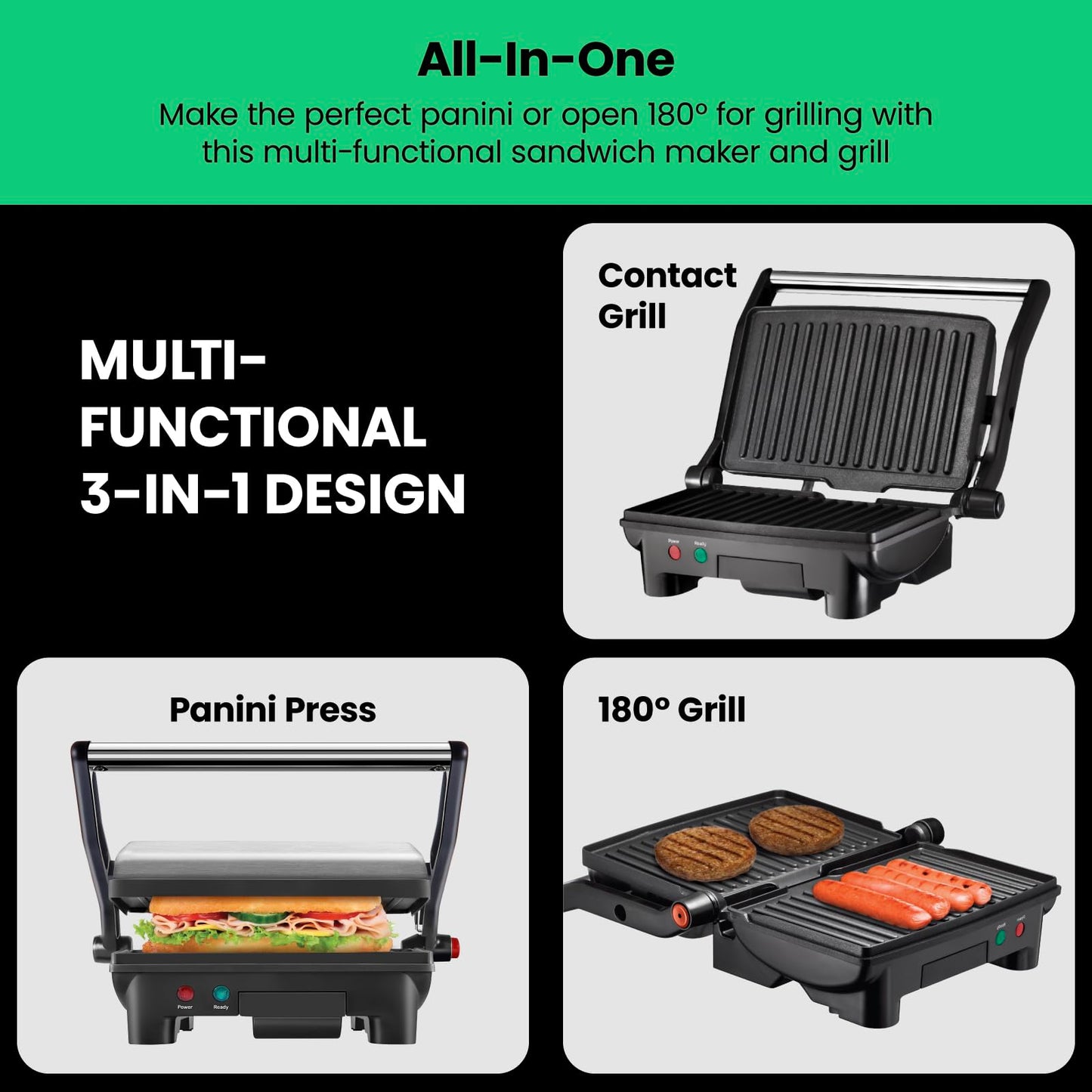 Chefman RJ02-180 Parrilla, Prensa Panini Grill y Gourmet Sandwich Maker