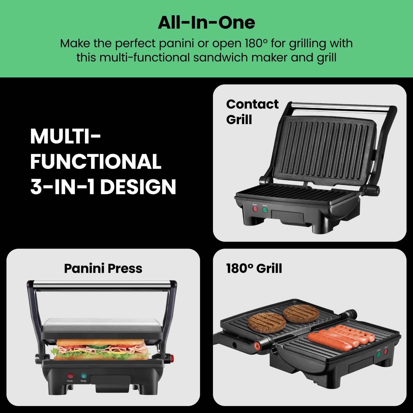 Chefman RJ02-180 Parrilla, Prensa Panini Grill y Gourmet Sandwich Maker