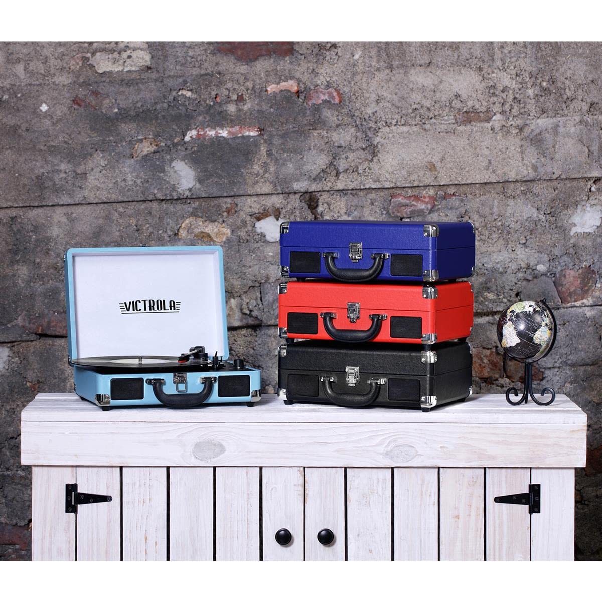 Innovative Technology Victrola Journey Bluetooth Portable Suitcase Record Player – with Built-in Speakers, 3 Speed Vinyl Record Player, RCA out, Headphone Jack, Cobalt Blue