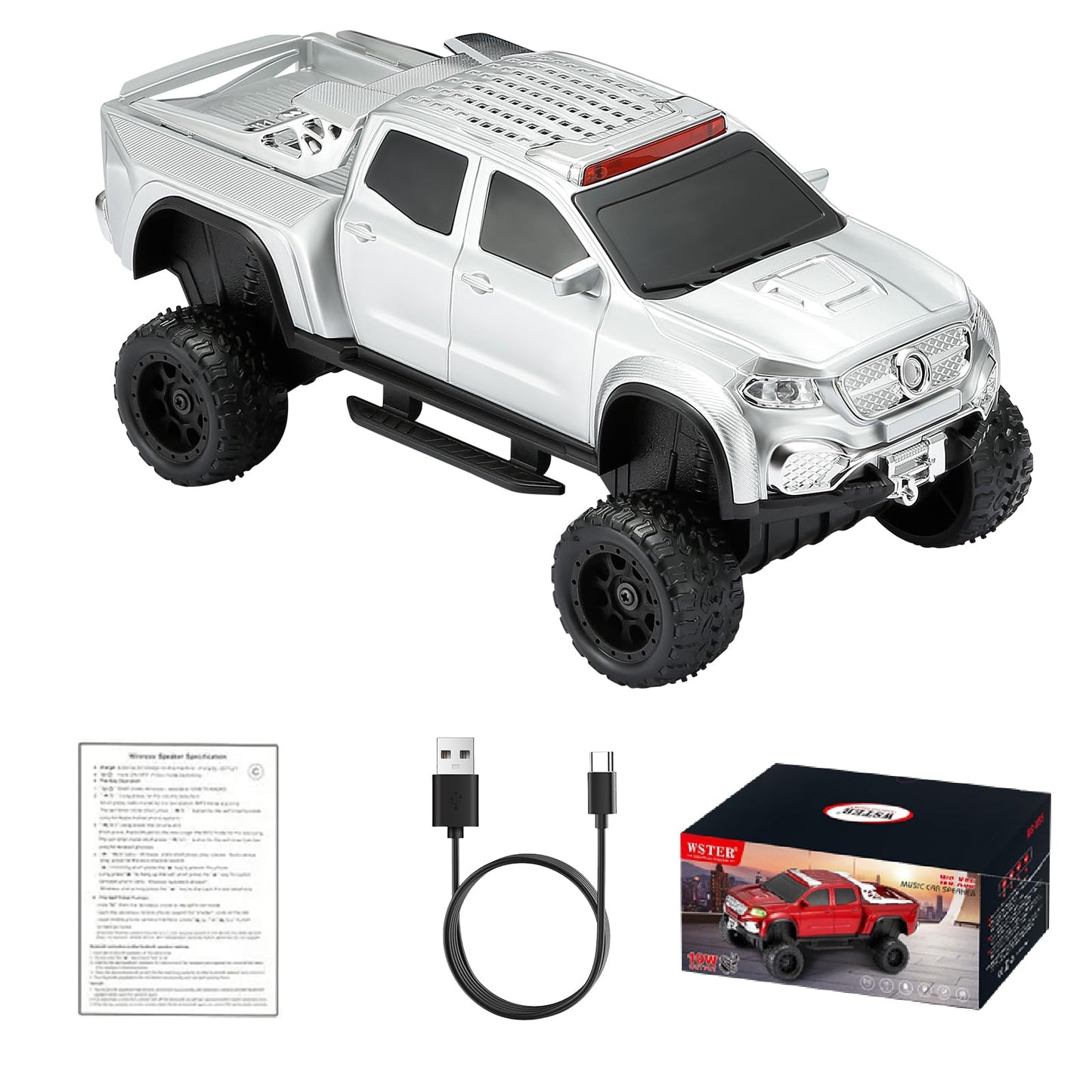 WSTER WS-X65 - Altavoz Bluetooth para camioneta todoterreno, color plateado