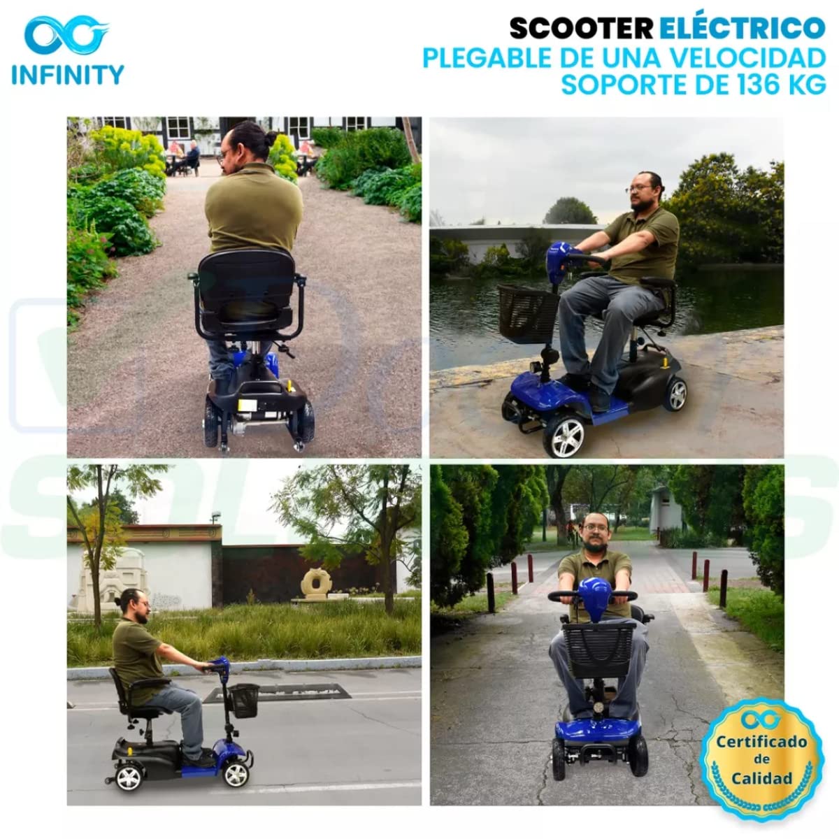 INFINITY | Silla Ruedas Eléctrica Plegable y Recargable Scooter para Adulto Discapacitado, con Batería de Larga Duración (Azul)
