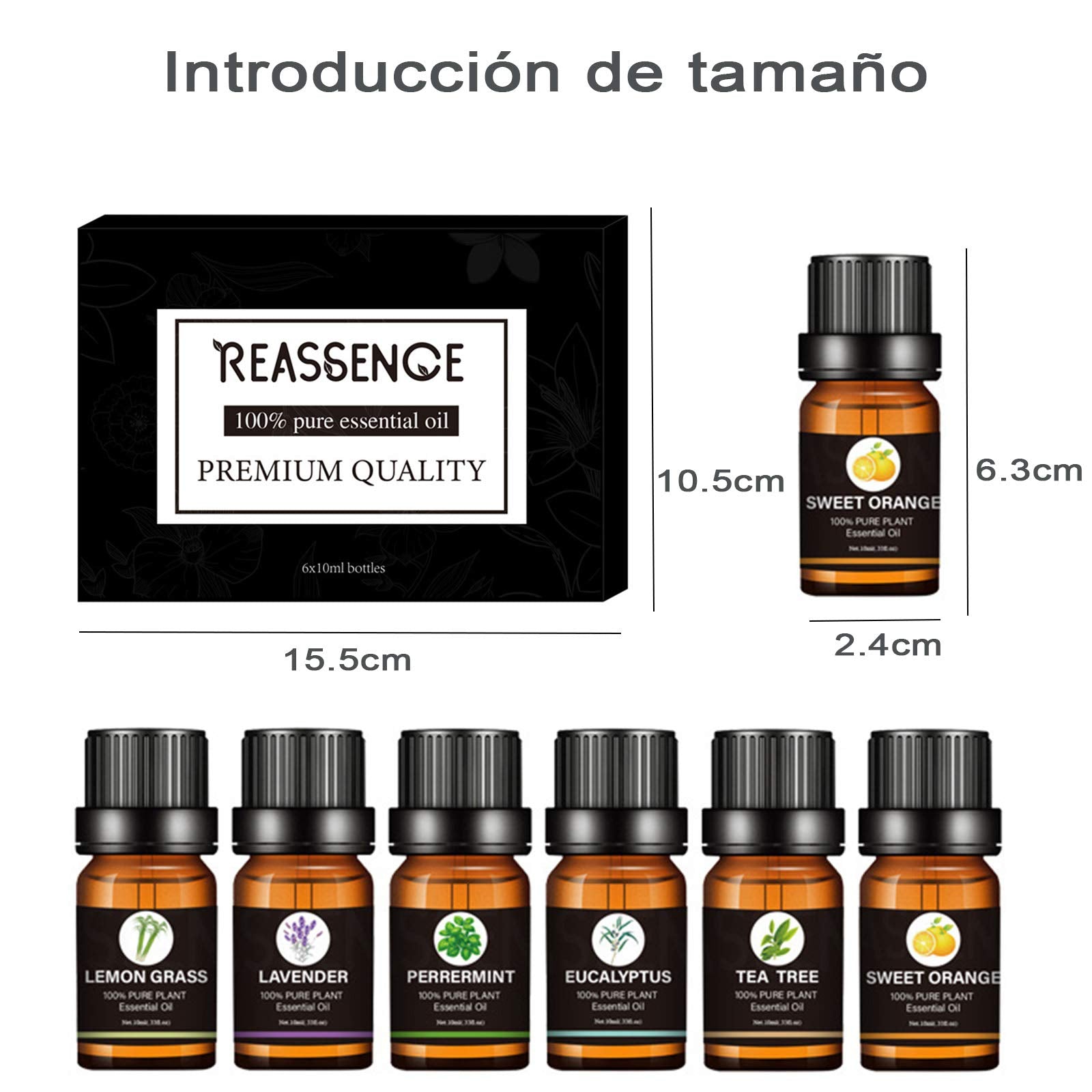 Kit de Aceites Esenciales de Aromaterapia para Difusor SPA Naranja Lavanda Arból de Té Menta Limoncillo Eucalipto