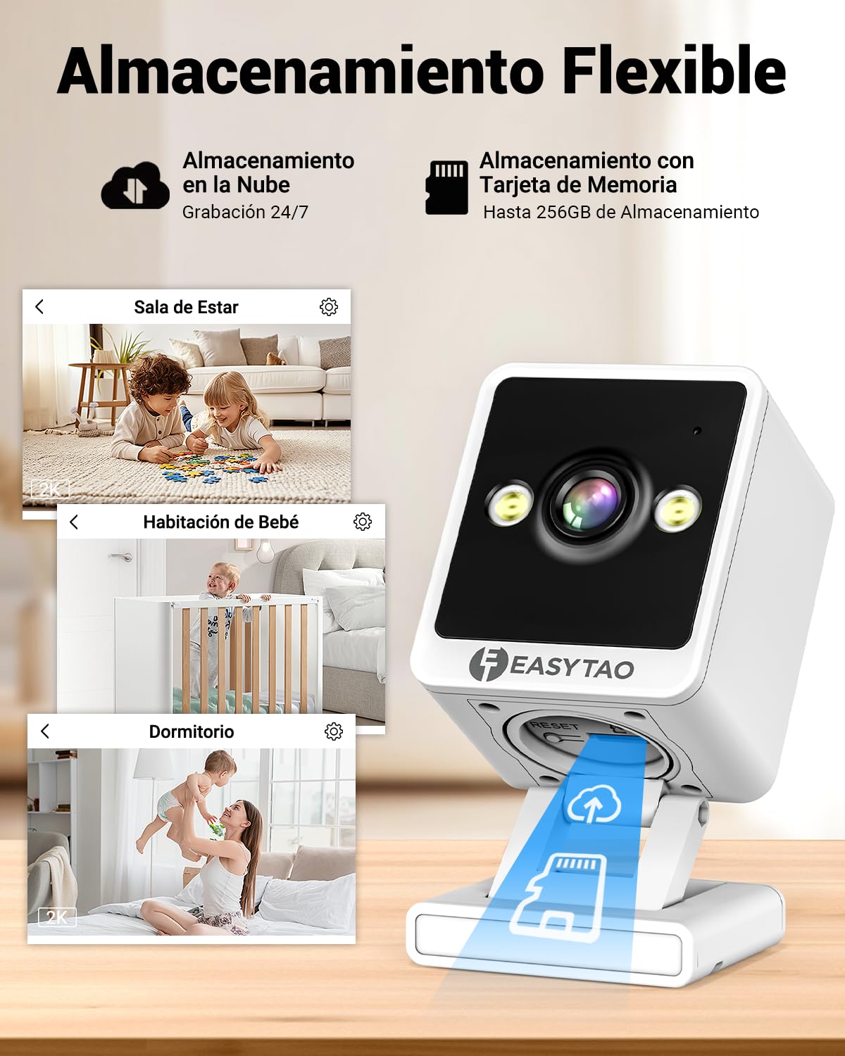 Cámara de Seguridad Interior EASYTAO Q26 Blanca con Instalación Magnética y Visión Nocturna