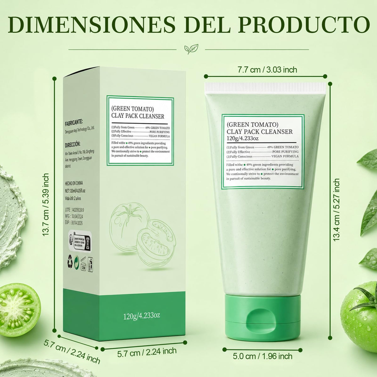 2PCS Green Tomato Clay Mask, Mascarilla de Arcilla de Tomate Verde para Cara, Limpieza Facial Profunda y Minimización de Poros, Hidratante, Para Todo Tipo de Piel (con Cuchara)