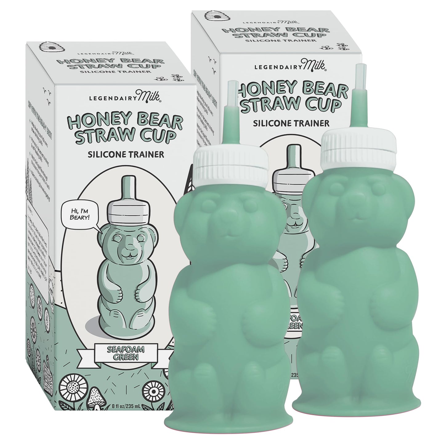 Legendairy Milk Vaso de silicona con pajita Honey Bear para bebés (verde), 225 g (8 oz). Apto para lavavajillas, silicona de grado alimenticio. Vaso para bebés Honeybear a partir de 4 meses (paquete d
