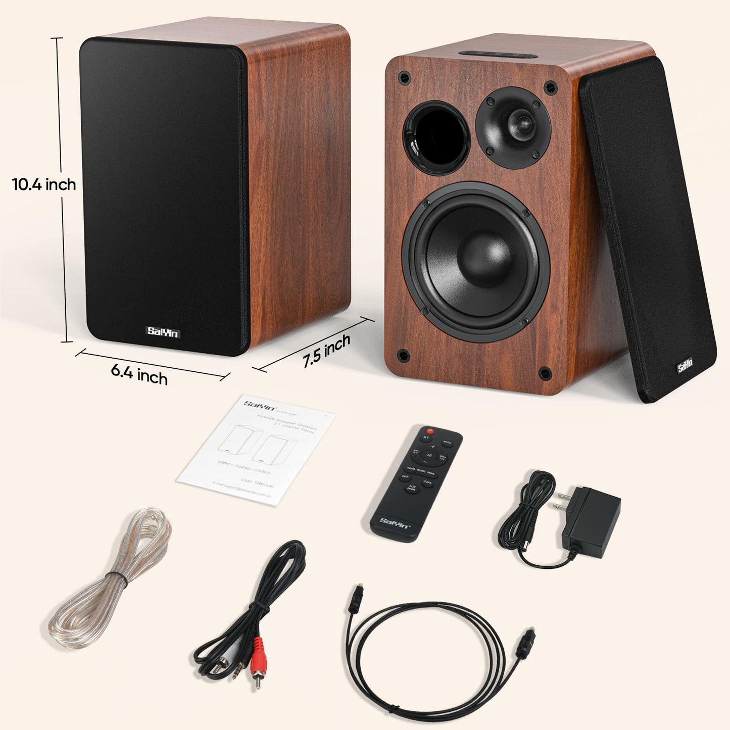Saiyin - Altavoces de estantería Bluetooth para reproductor de grabación, altavoz de monitor de estudio alimentado con woofer de 5.2 pulgadas, altavoz de agudos de bocina y entradas RCA ópticas,