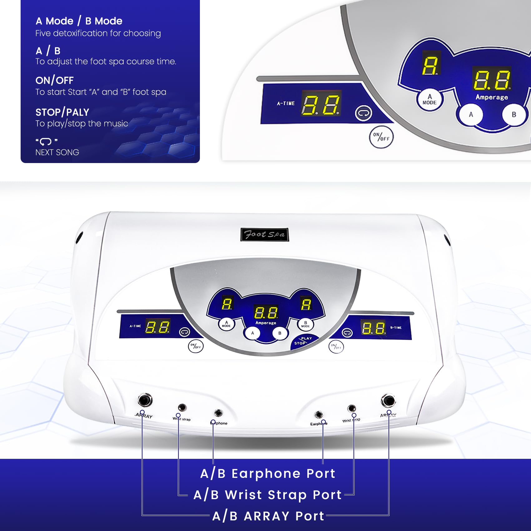 Máquina de pie de desintoxicación de iones iónicos, máquina de limpieza de spa de pie acuático con reproductor MP3