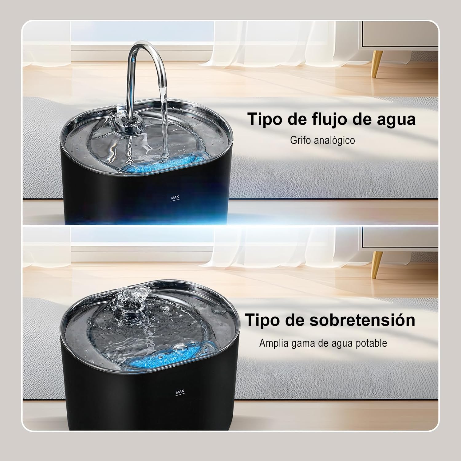 Fuente de Agua Gato, 2.2L Fuente Agua Gatos Bebedero para Gatos, Ultrasilencioso y Sistema de Filtración de Agua Circulante de Fuente de Agua para Gatos, Dispensador de Agua para Perro,negro