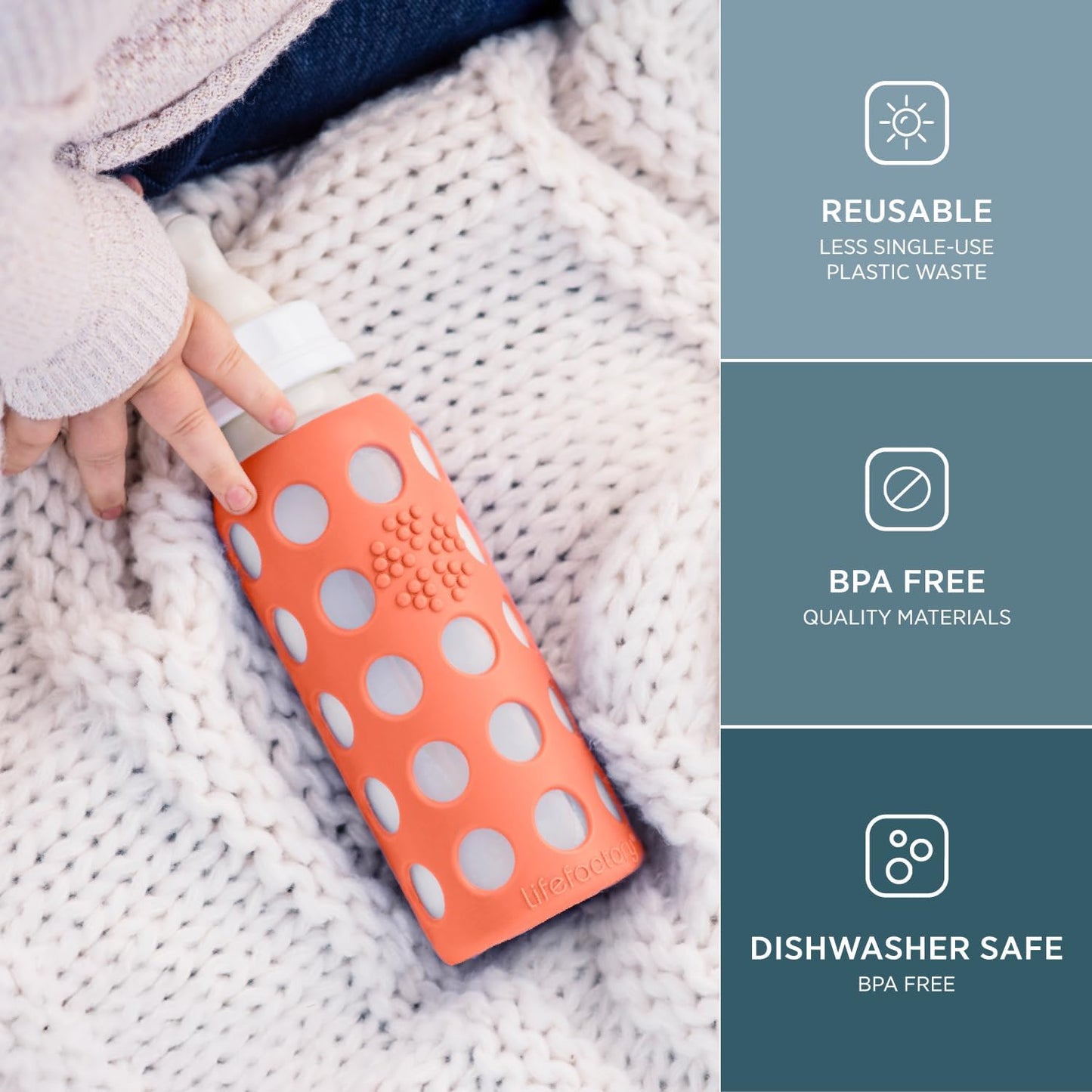 Lifefactory - Biberón de vidrio de 9 onzas con pezón etapa 2 y funda protectora de silicona Papaya (LF110019C4)
