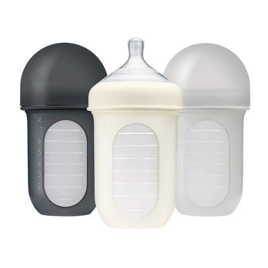 Boon Nursh - Bolsa de silicona reutilizable para biberones – Pezón de flujo medio – Bolsa de silicona para biberones y pezones – Esenciales para la alimentación del bebé – Gris – 3-6 meses – 3