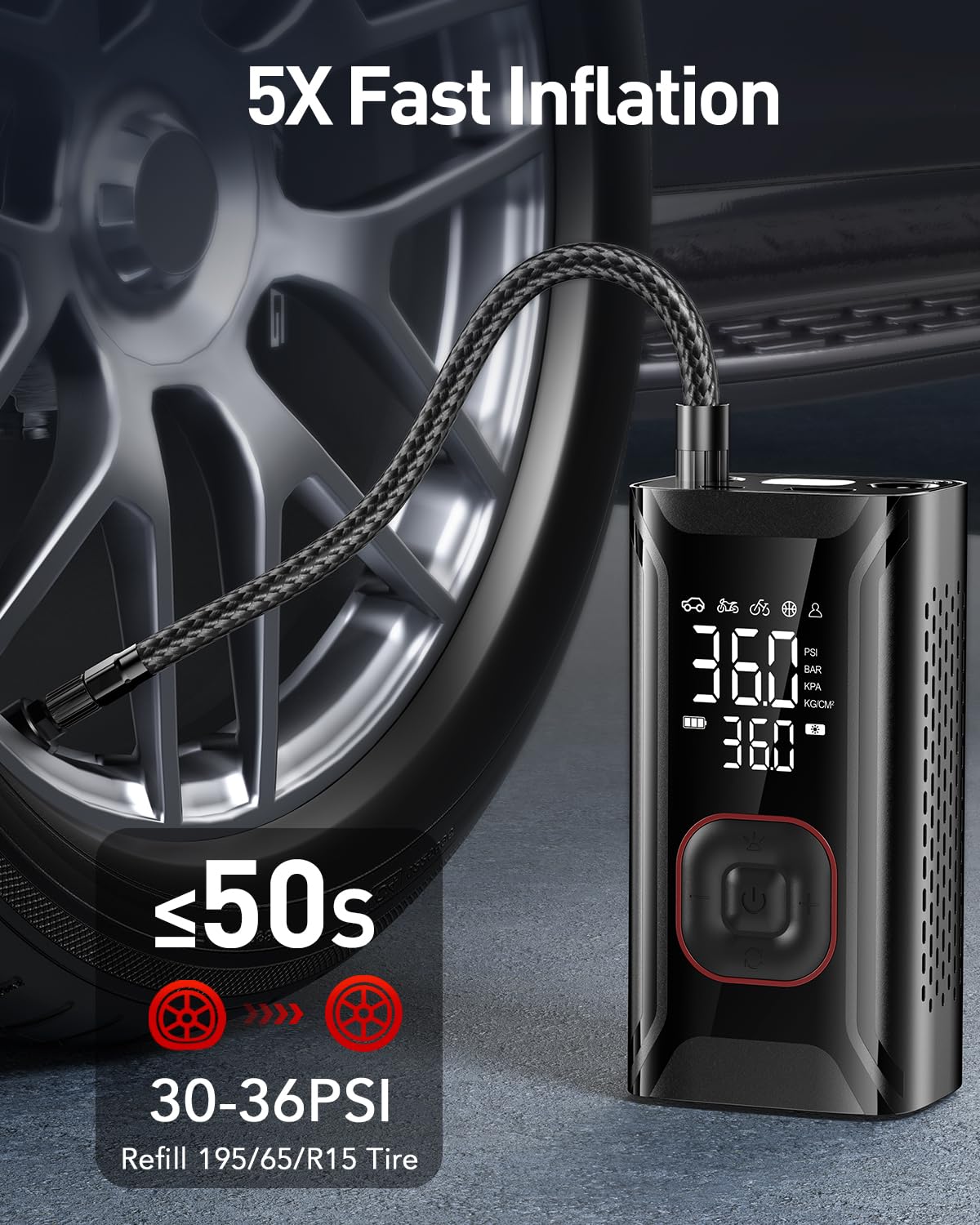Inflador de neumáticos, compresor de aire portátil, bomba de aire portátil con medidor de presión digital, inflado para coches, bicicleta, motocicleta, bola