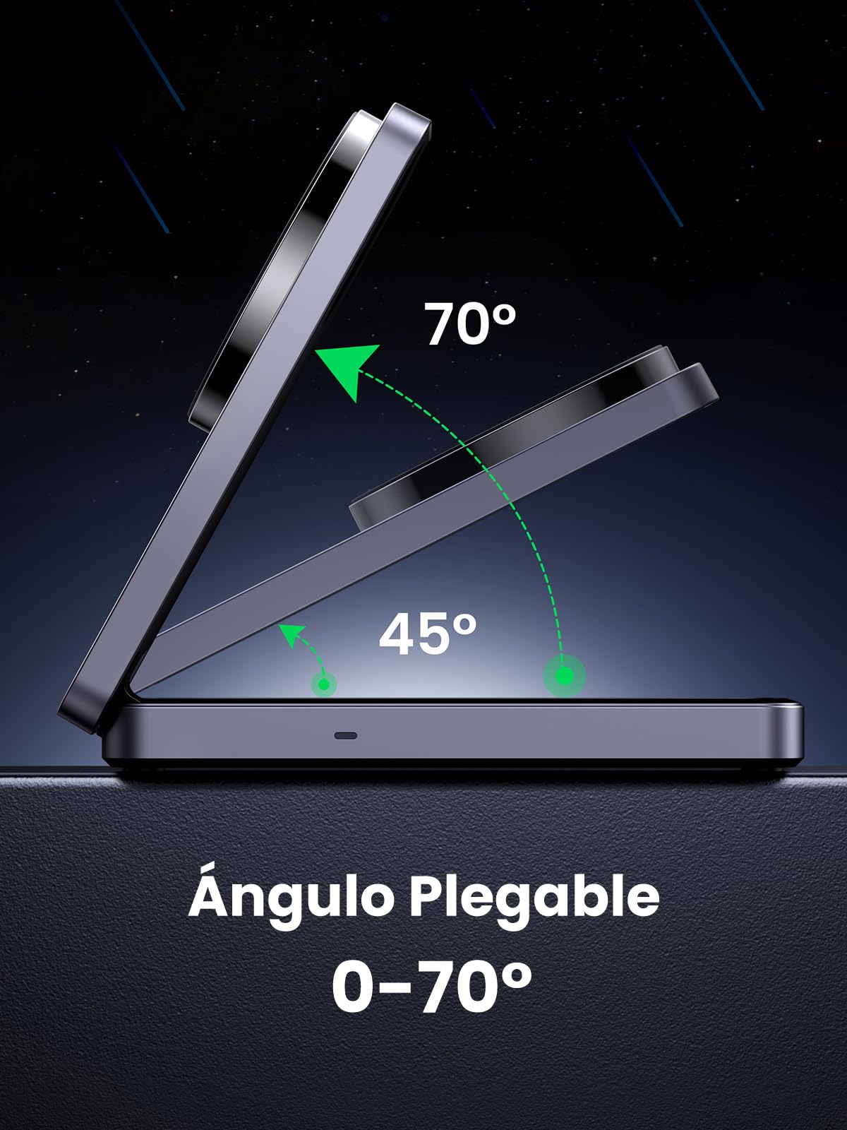 Cargador Inalámbrico UGREEN MagFlow Negro Certificado 15W Qi2 con Soporte Plegable y Carga Rápida para iPhone y AirPods