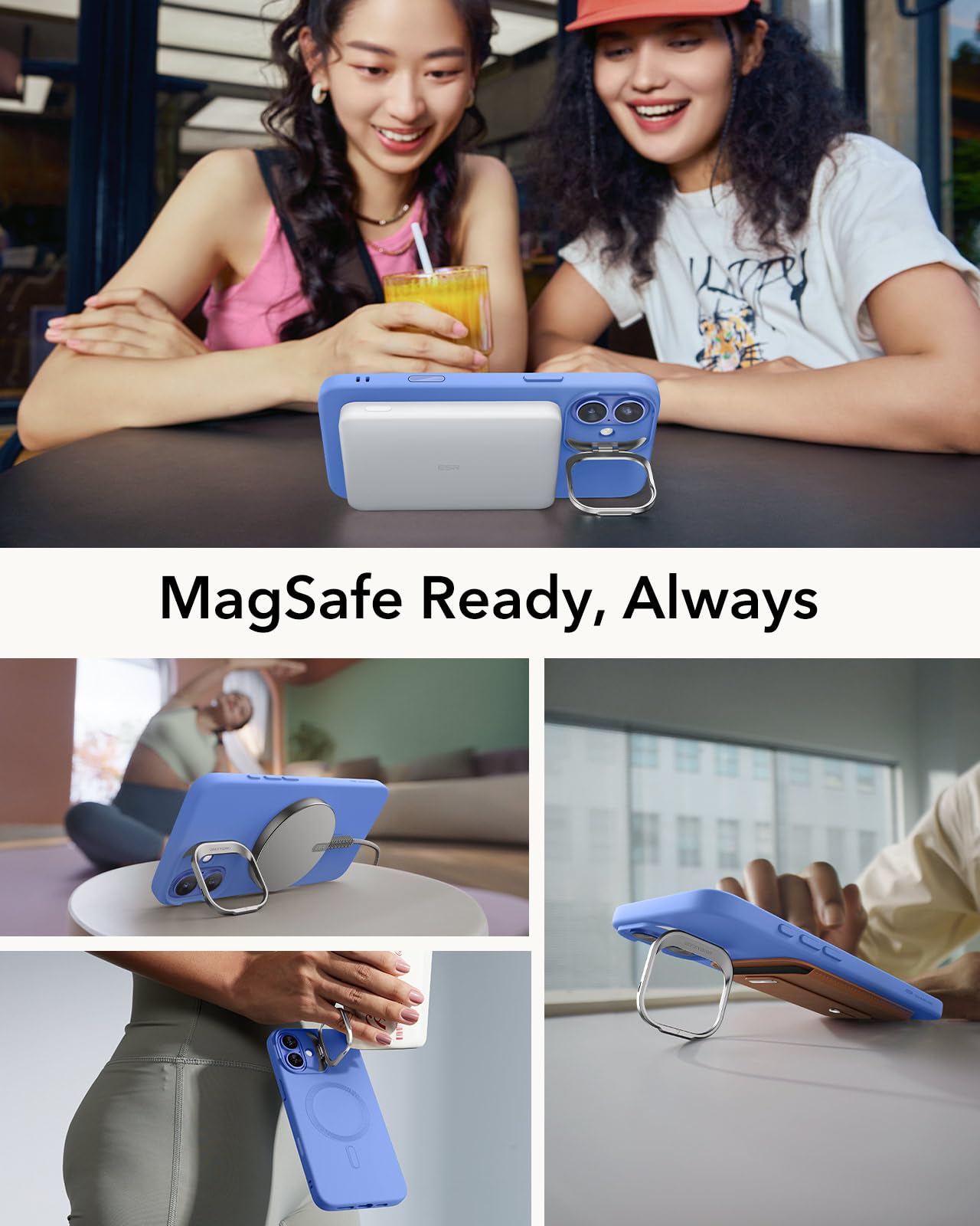 ESR - Funda para iPhone 16 de silicona con botón de control de cámara y soporte, compatible con MagSafe, soporte para cámara integrado, funda magnética, serie Cloud, color azul ultramar