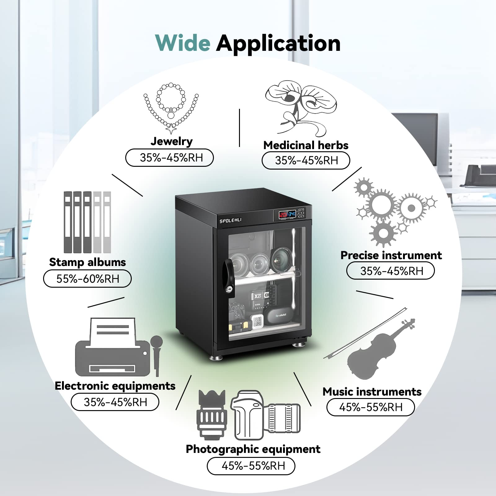 Cámara de gabinete seco con control digital, deshumidificador electrónico de 35 l, caja seca con luces LED, silenciosa y ahorro de energía para lente de cámara y almacenamiento de equipos electrónicos