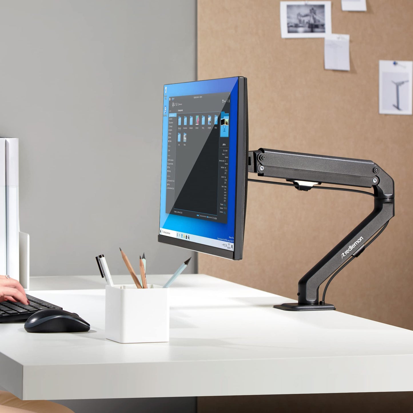 Soporte Hidráulico Redlemon Negro para Monitor de hasta 27 Pulgadas con Ajuste Multidireccional para Escritorio