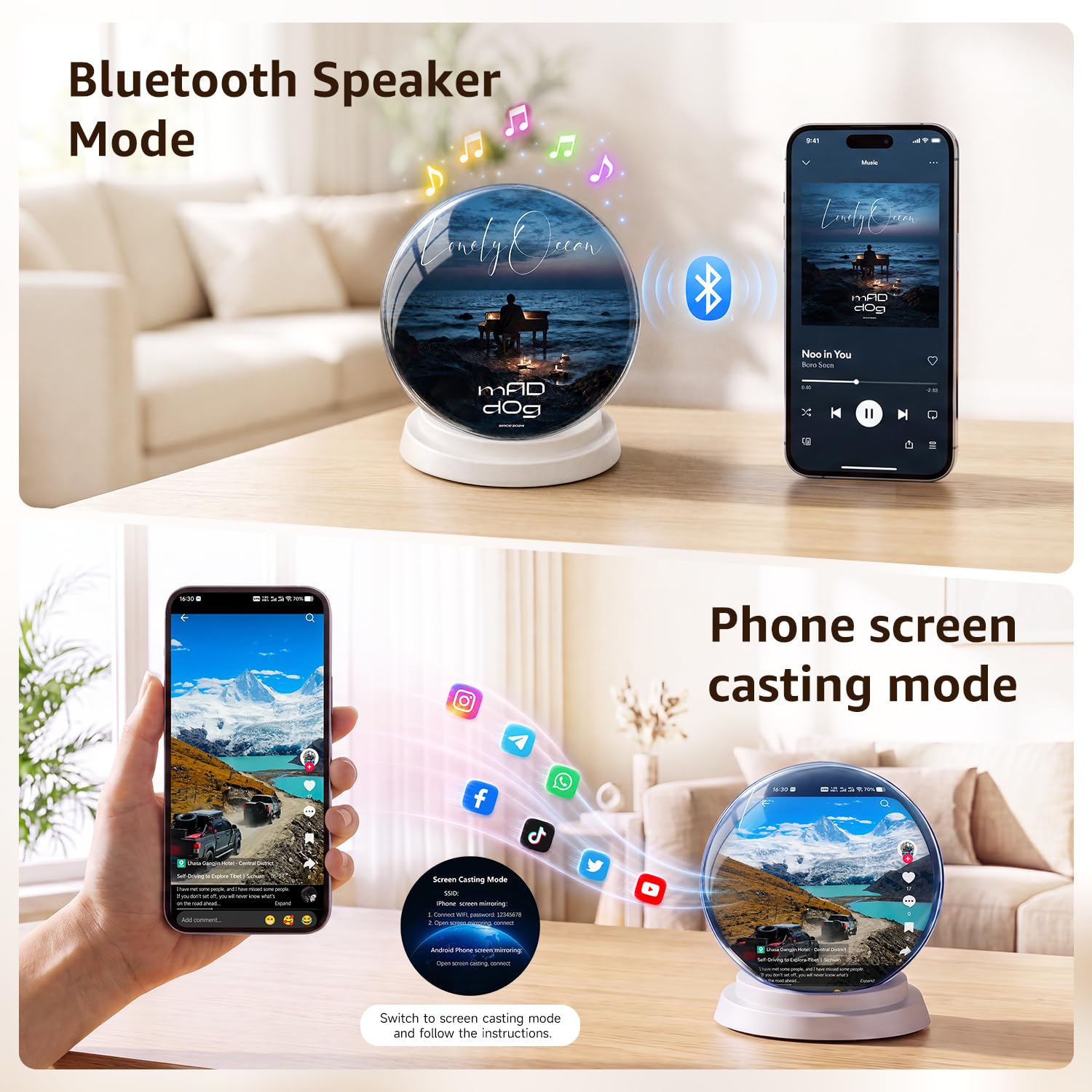 Reproductor de vídeo Memory Orb, bola de vidrio de 3.15 pulgadas