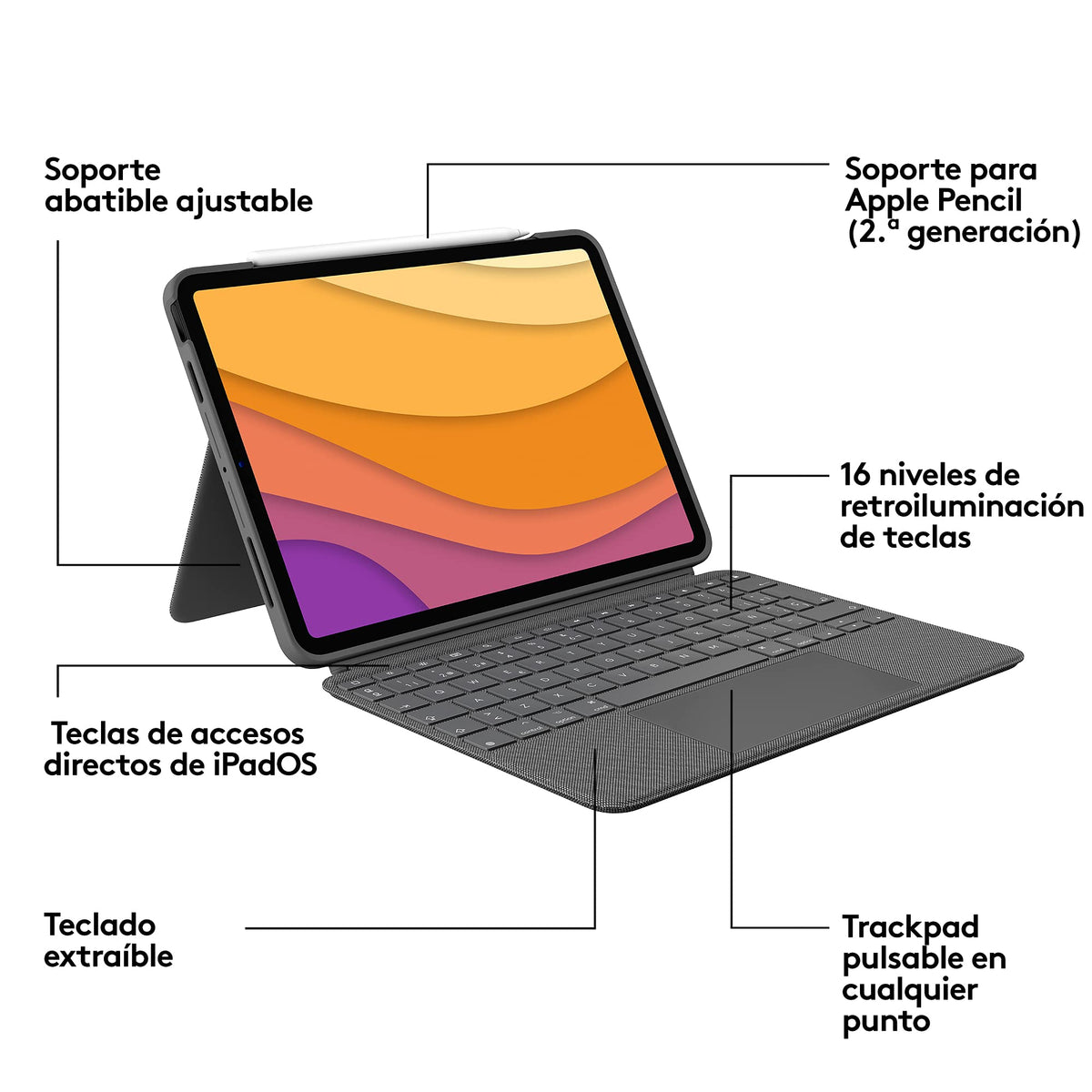 Funda con Teclado Retroiluminado Logitech Grafito Combo Touch iPad Air 4ta y 5ta Gen