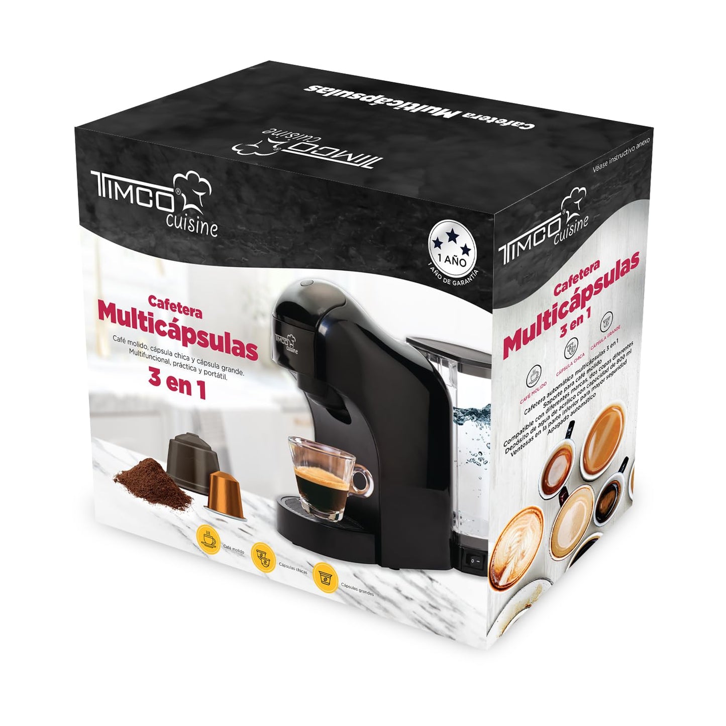Cafetera Timco Multicapsula 3 en 1 prepara tu cafe con Capsulas o Cafe Molido Cafetera Electrica Timco CAFE006