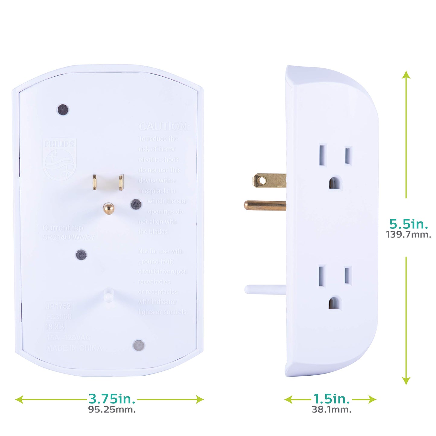 PHILIPS, Multicontacto De Pared De 6 Salidas con Accesos Laterales con Conexión A Tierra, Perfecto para Cargar Teléfonos Móviles, Blanco, 1 Unidad, SPS1460WA/37