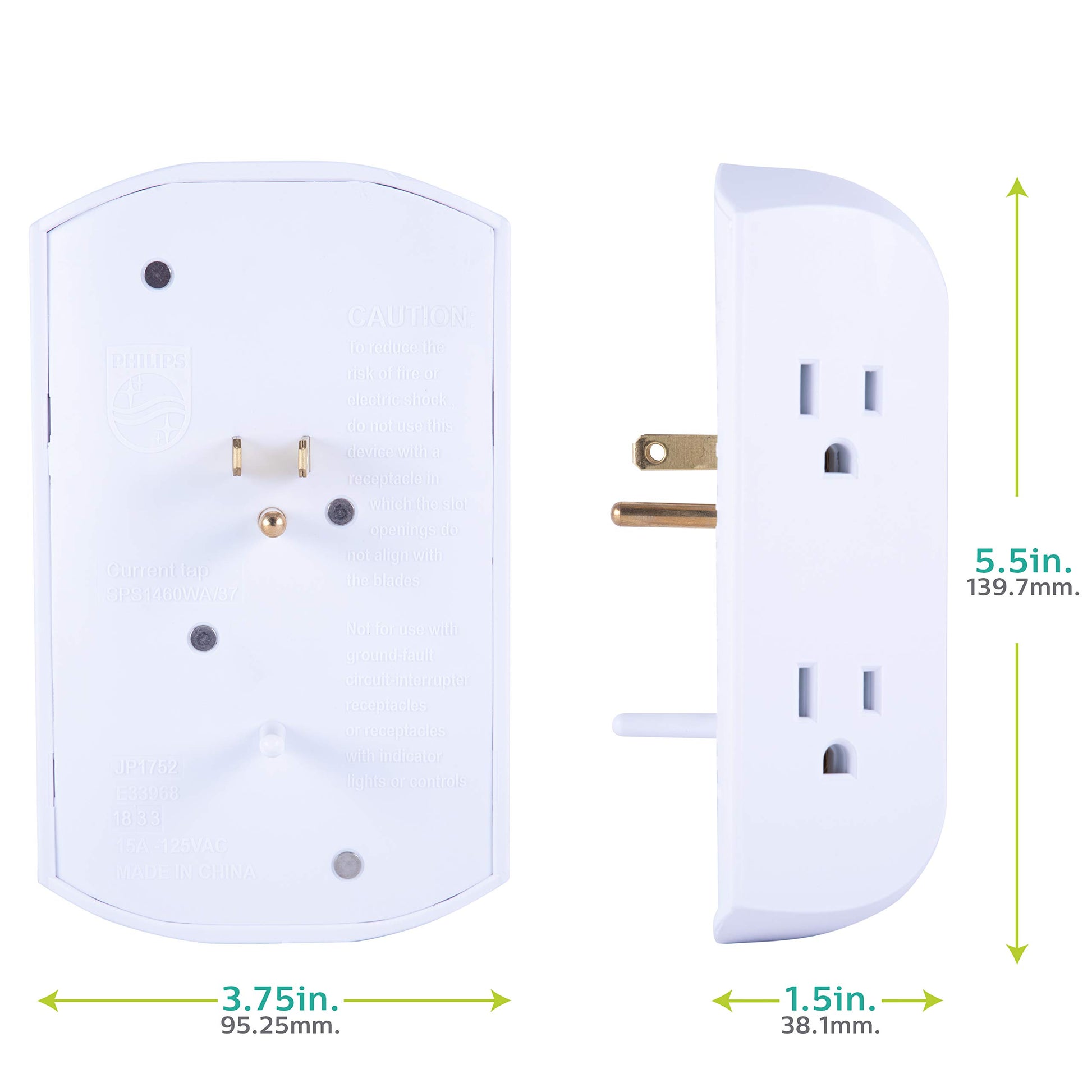 PHILIPS, Multicontacto De Pared De 6 Salidas con Accesos Laterales con Conexión A Tierra, Perfecto para Cargar Teléfonos Móviles, Blanco, 1 Unidad, SPS1460WA/37