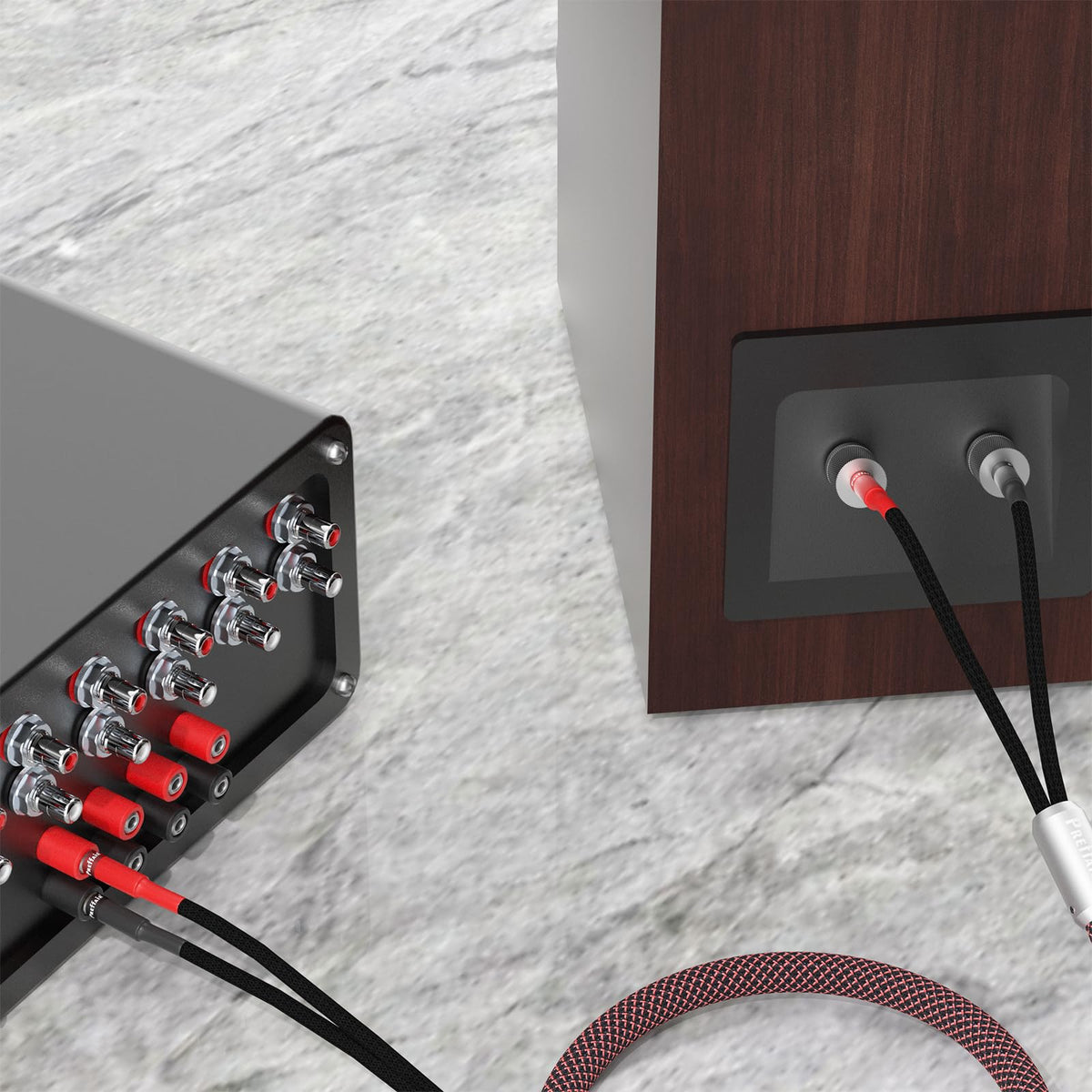 Cable de Altavoz Preffair Rojo Negro Trenzado de Cobre OFC con Enchufes Plátano de Alta Fidelidad