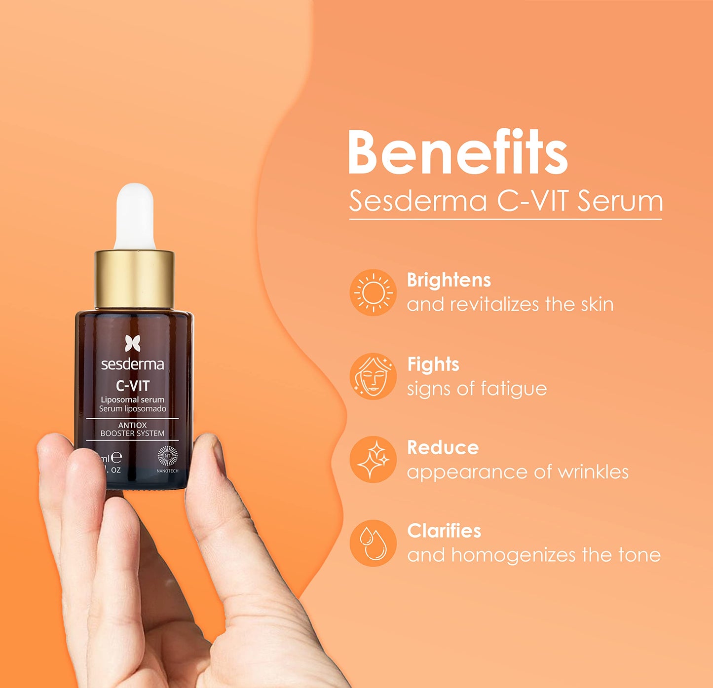 Suero Facial SESDERMA C-VIT Vitamina C Ácido Hialurónico Ginkgo Biloba Hidratante Anti Edad Anti Manchas 30 ml