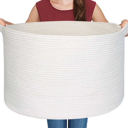 MEGASKET - Cesta de almacenamiento de cuerda de algodón blanco, 22 x 22 x 14 pulgadas, manta extragrande, almacenamiento para sala de estar, cesta de juguetes suaves XL para organizar, cesta de