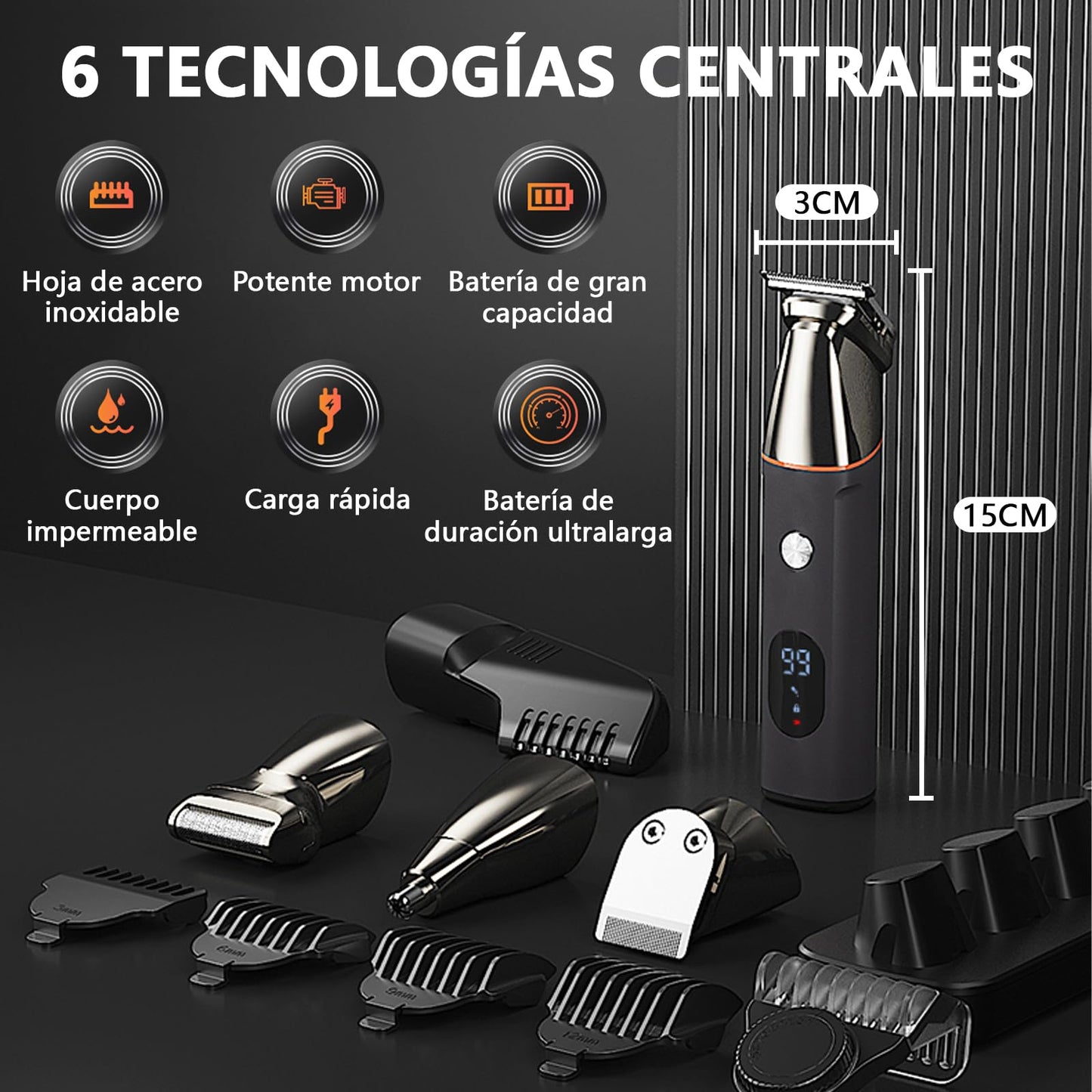 ZVXCABV 16 en 1 Kit de Rasurado para Hombre,Afeitadora Electrica,Barbero Eléctrico con Cabezal de Succión Magnético,Carga Rápida USB y Base,Máquina para Cortar Cabello de Barba/Nariz/Pelo/Cara/Cuerpo