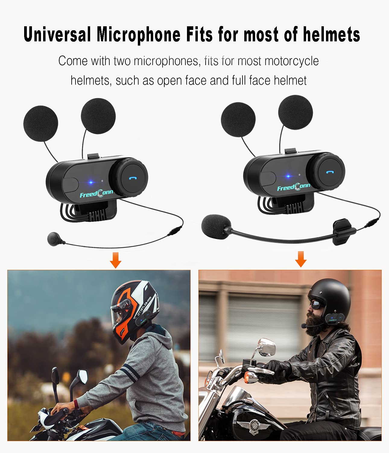 FreedConn - Auriculares Bluetooth para motocicleta, sistema de comunicación de casco TCOM VB de 2 vías, 800 m, intercomunicador Bluetooth para motocicleta, intercomunicador para motos/FM/BT5.0/Siri