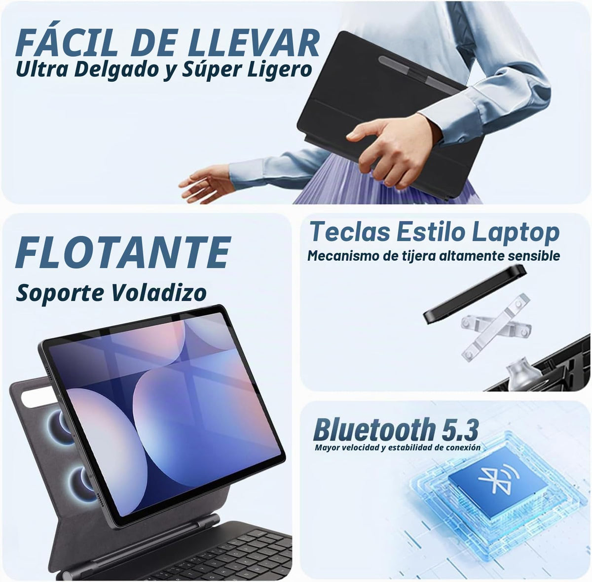 Teclado Magic zienstar Negro con Retroiluminación y Trackpad para Samsung Galaxy Tab S10+ Plus/S9+ Plus/S9 FE+ Plus/S8+ Plus/S7+ Plus/S7 FE 12.4"