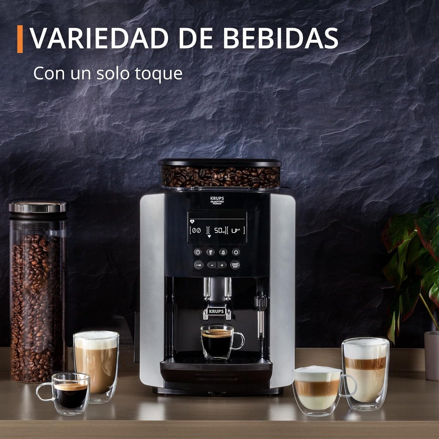 KRUPS Espresseria Súper Automática Quattro Force Arábica, lleva la esencia del espresso directamente a tu taza, con diseño compacto y molino integrado, capacidad 1.7L, EA8178MX
