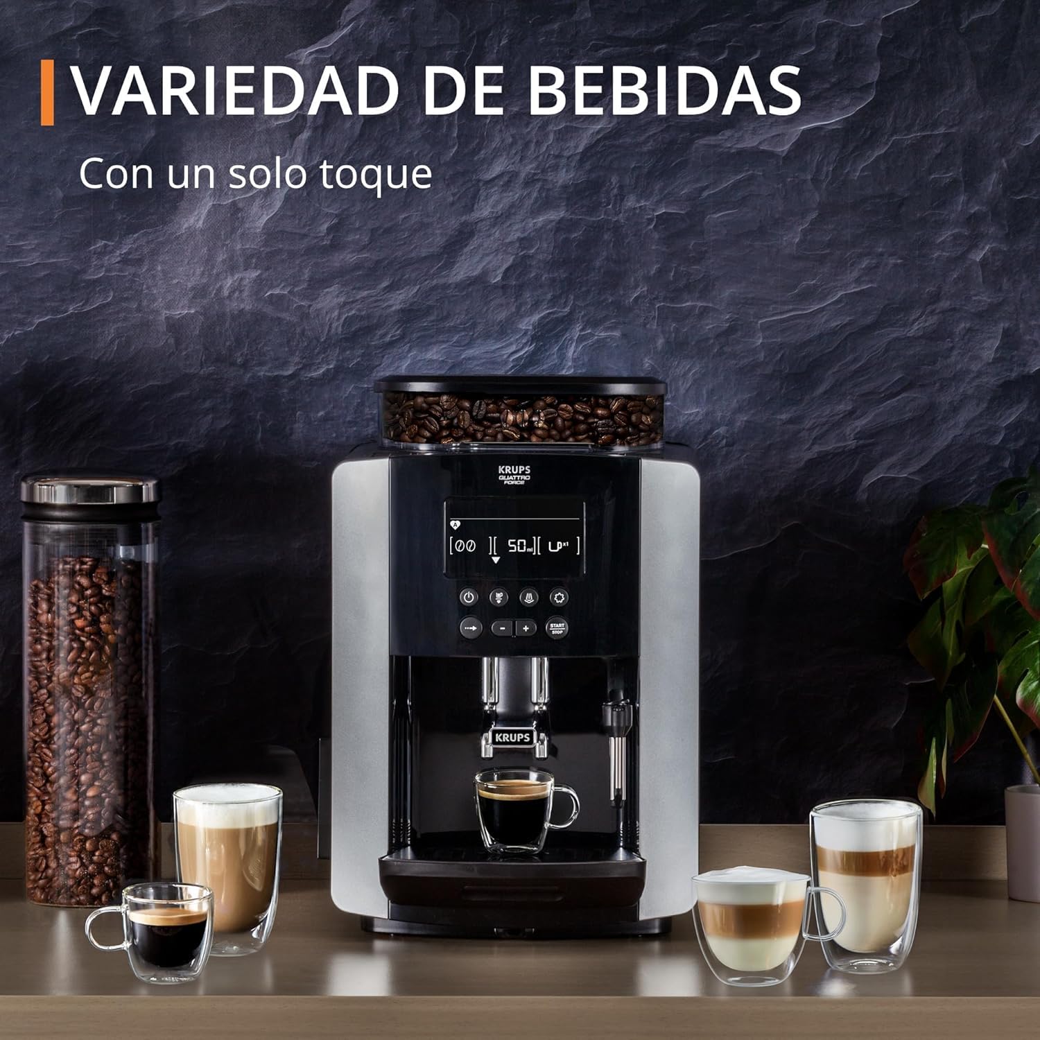 KRUPS Espresseria Súper Automática Quattro Force Arábica, lleva la esencia del espresso directamente a tu taza, con diseño compacto y molino integrado, capacidad 1.7L, EA8178MX