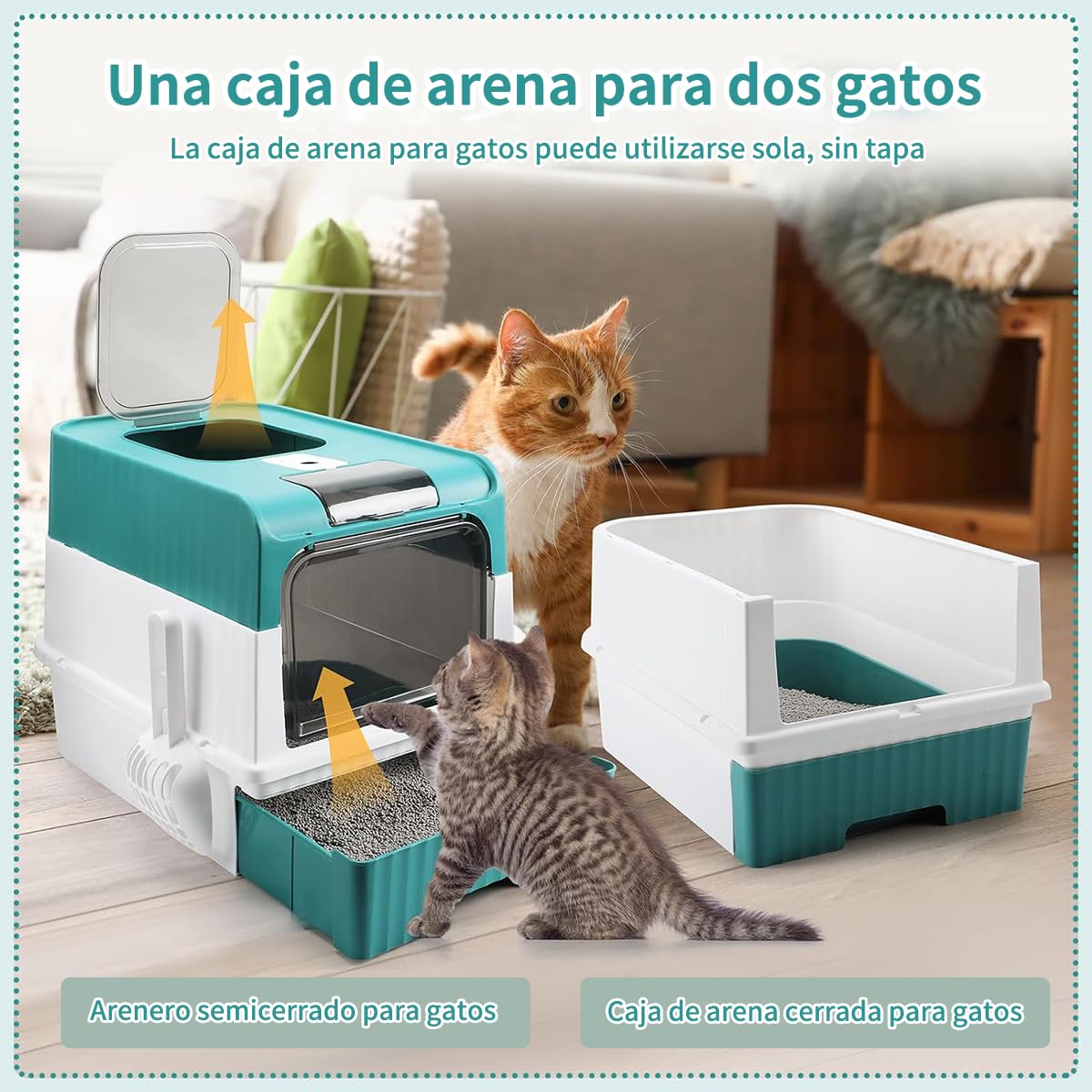 BNFU Caja de Arena para Gatos Plegable,50×35×15CM Grande Cerrado Plástico Orinal para Gato,Equipada con luz Ultravioleta y Pala para Arena, fácil de Limpiar, a Prueba de olores y Salpicaduras